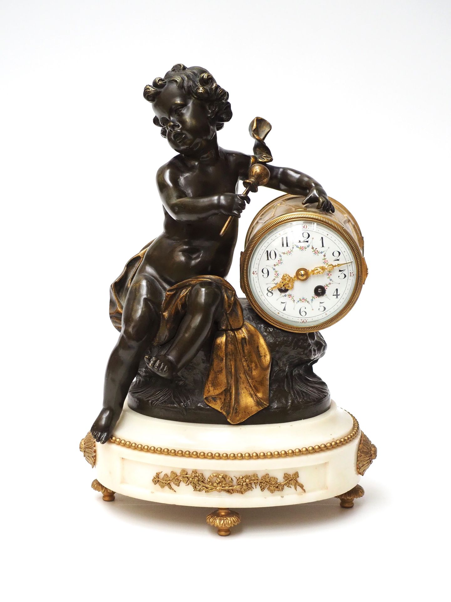 Null Léon BUREAU (1866-1906)
Reloj de pilón en bronce con doble pátina y mármol &hellip;