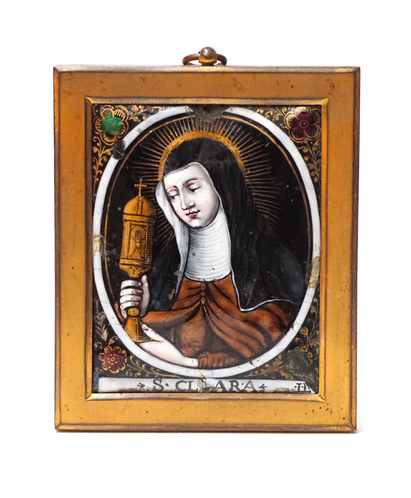 Null 利摩日 17 世纪晚期至 18 世纪早期 - 雅克二世-洛丹（约 1663-1729 年）
圣克拉拉
长方形珐琅盘，铜质，略有圆顶，带有多色彩绘装饰，&hellip;