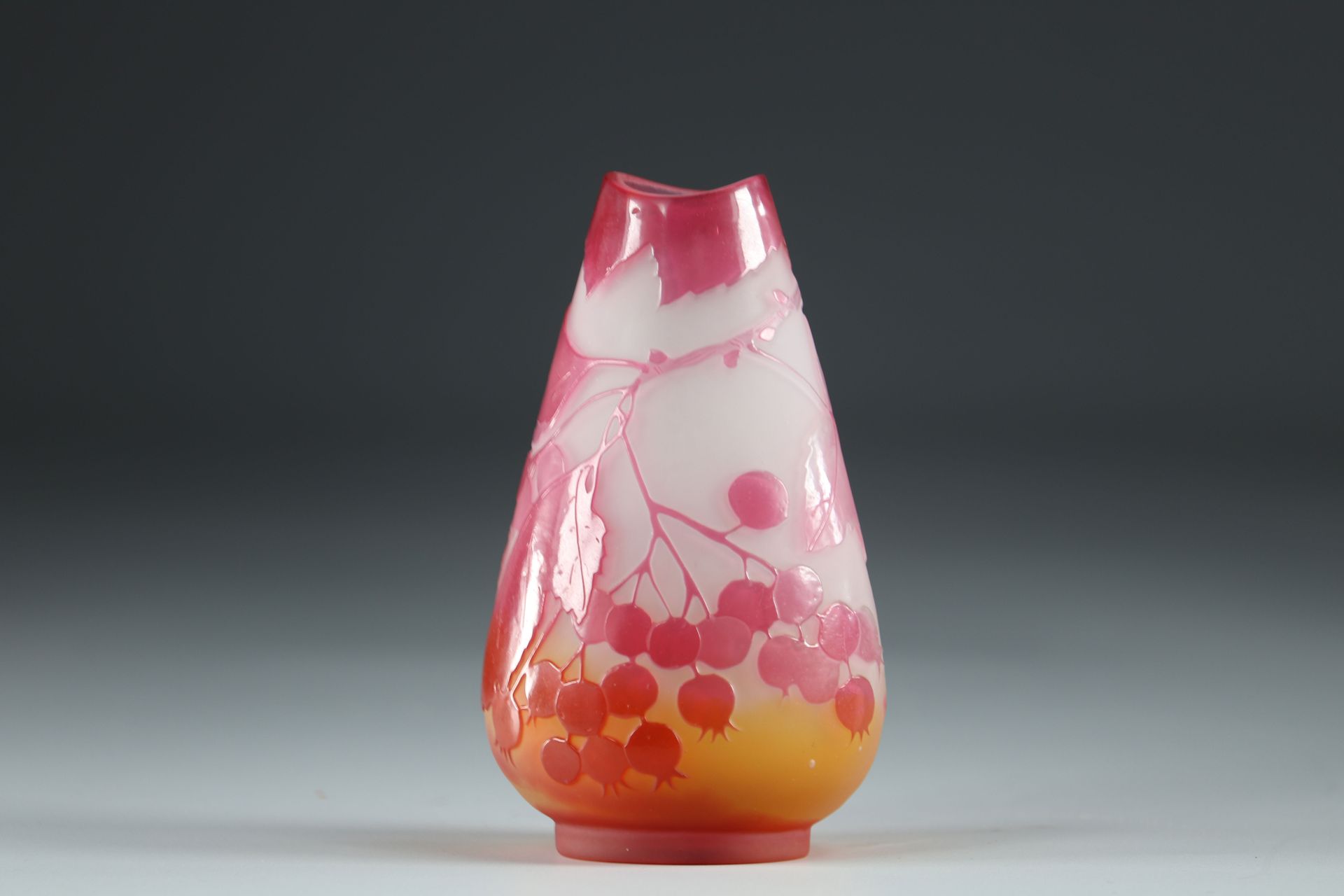 Emile Gallé vase dégagé à l'acide décor de fruits Emile Gallé vase dégagé à l'ac&hellip;