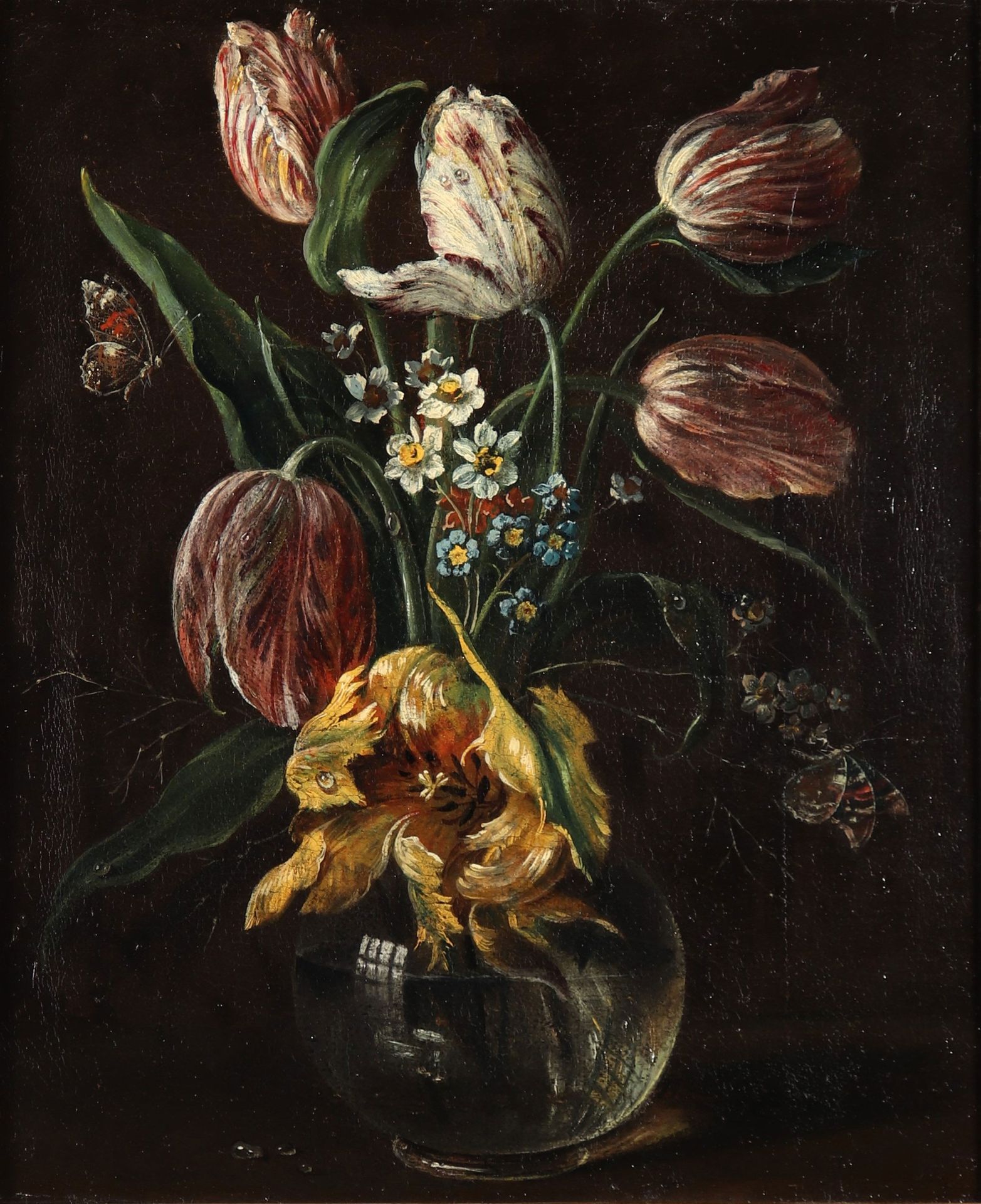 Nature morte "bouquet de fleurs aux papillons" dans le goût du 17ème Stillleben &hellip;