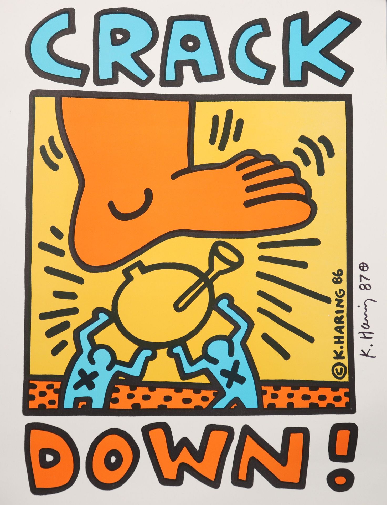 KEITH HARING - Crack Down Affiche de charité, 1986 Signé à la main par Keith Har&hellip;