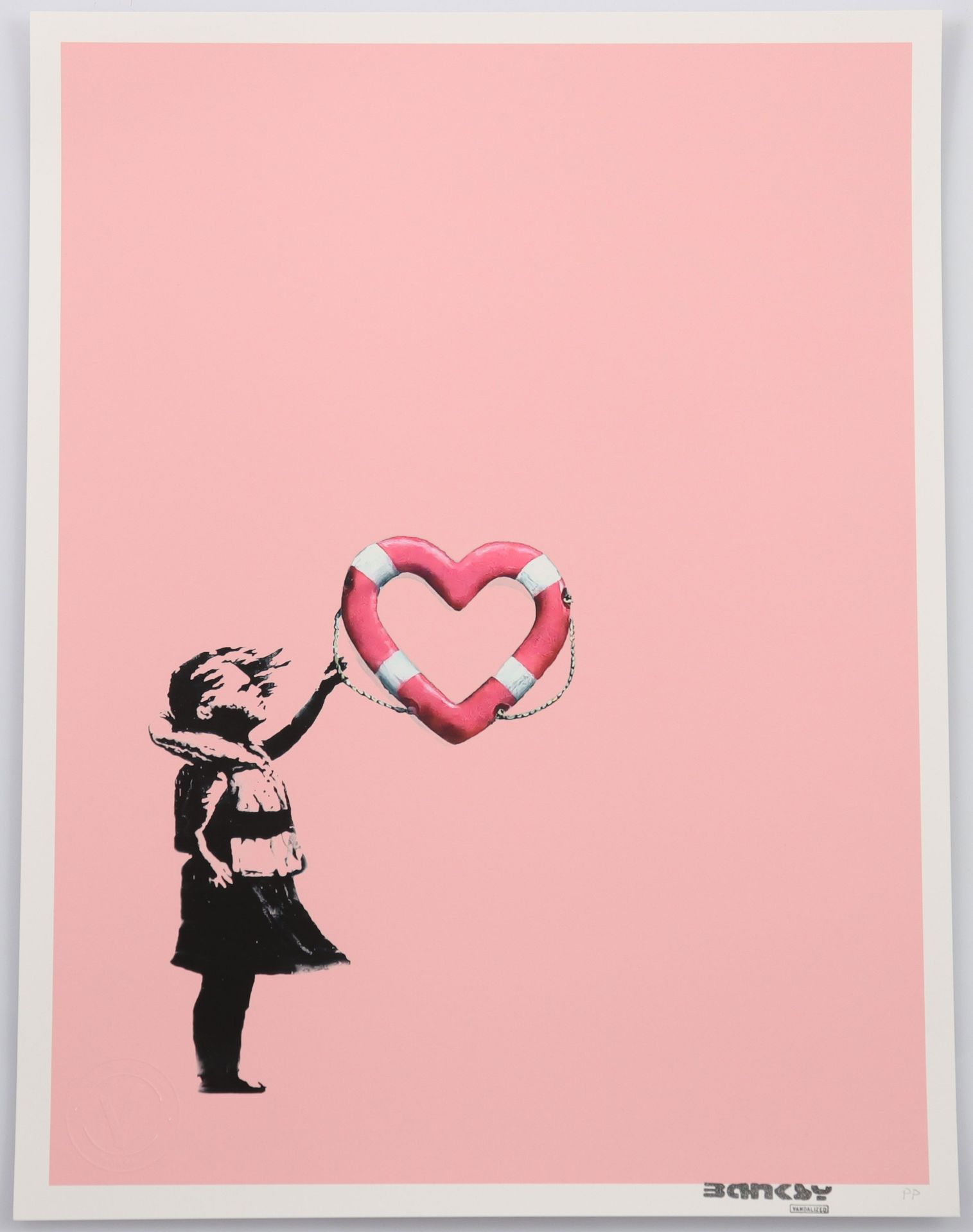 Banksy (d'aprés) Sérigraphie polychrome d'aprés Banksy - Fille avec flotteur en &hellip;