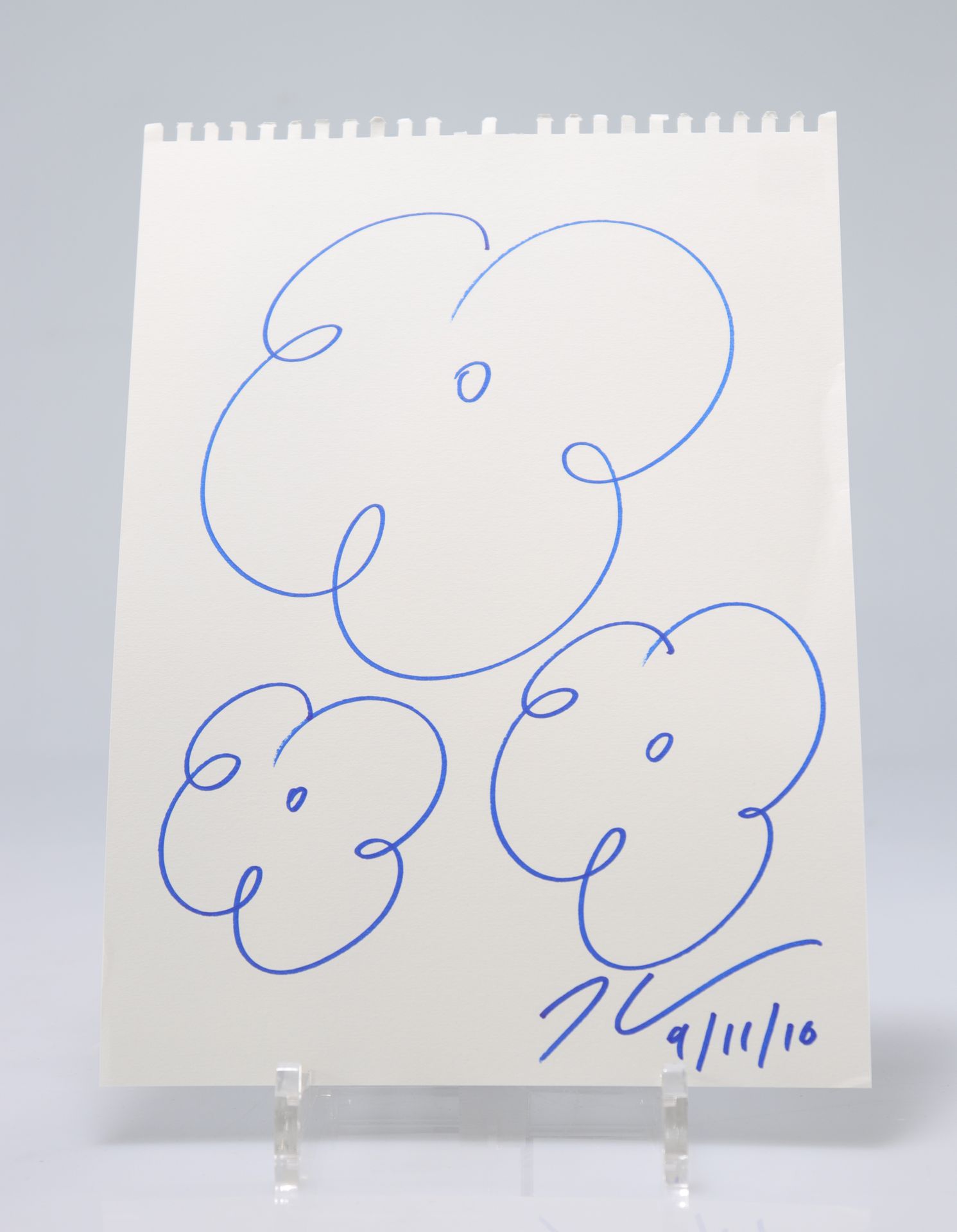 Null Jeff Koons. Flowers. Blue felt pen drawing. Signed. Dated lower right. Cert&hellip;