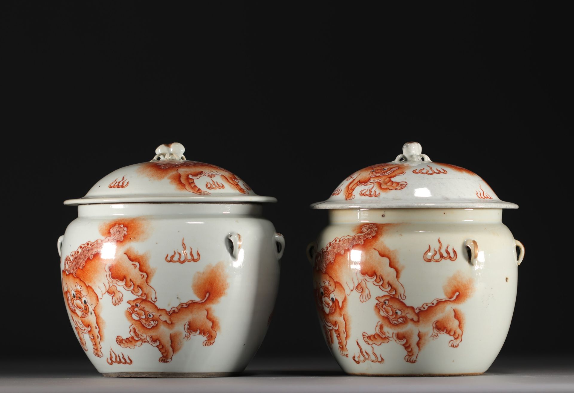 Null Chine - Paire de terrines couvertes à décor de lions rouge fer, XIXe siècle&hellip;