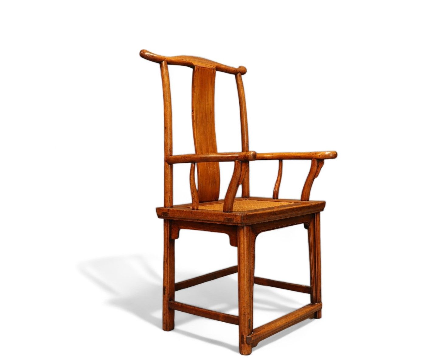 Null Chine - Chaise de dignitaire en bois exotique à accoudoir, assise cannée, d&hellip;