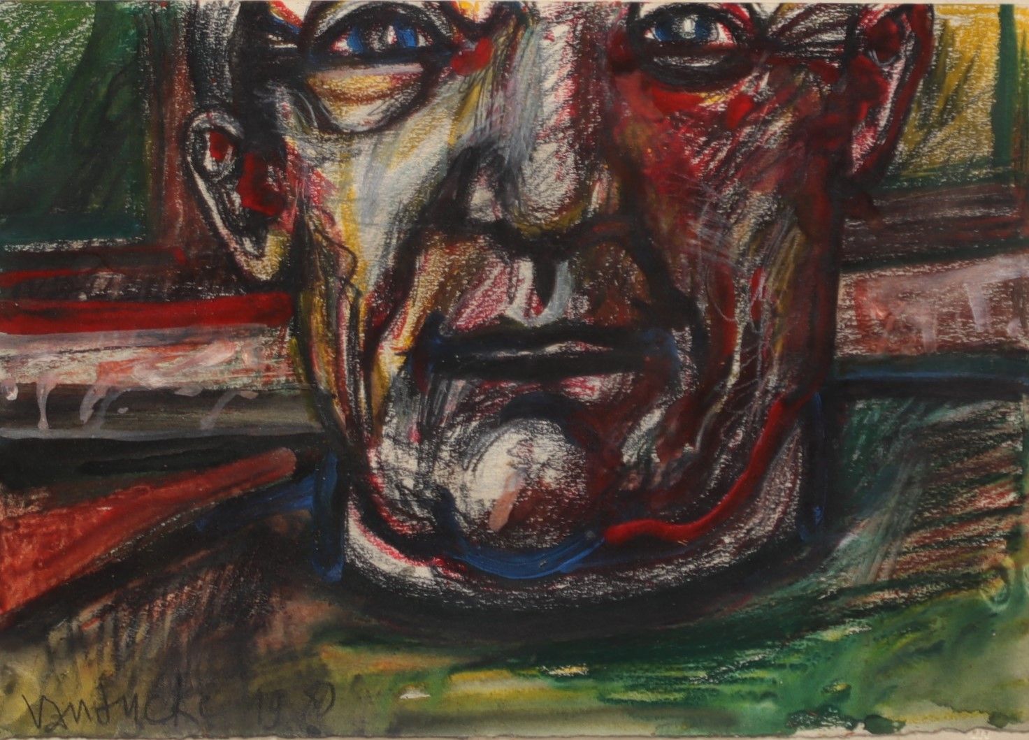 Null Yvon VAN DYCKE ( 1942-2000) "Portrait" Technique mixte, aquarelle, pastel e&hellip;