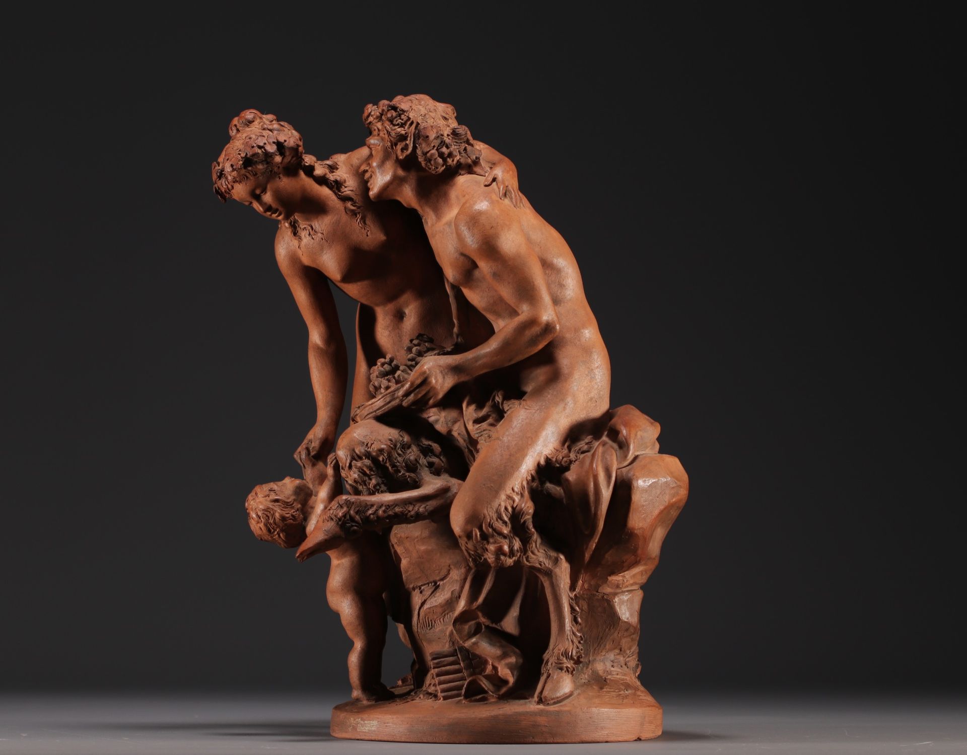 Null Claude Michel CLODION (1738-1814) nach, "Nymphe und Faun", Skulptur aus Ter&hellip;