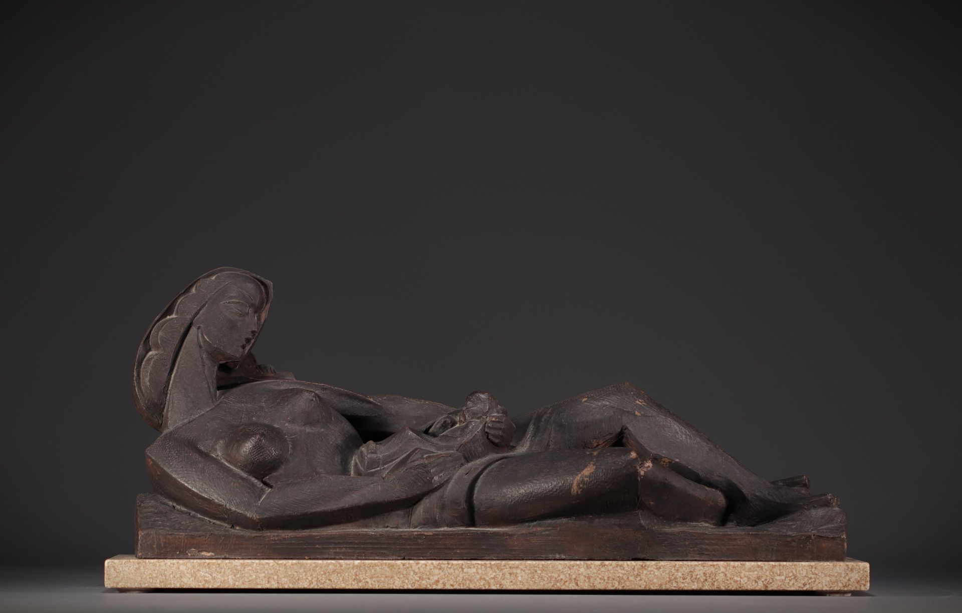 Null Alcide MATHIEUX (1906-1992) "Maternité" Sculpture en terre cuite cubiste su&hellip;