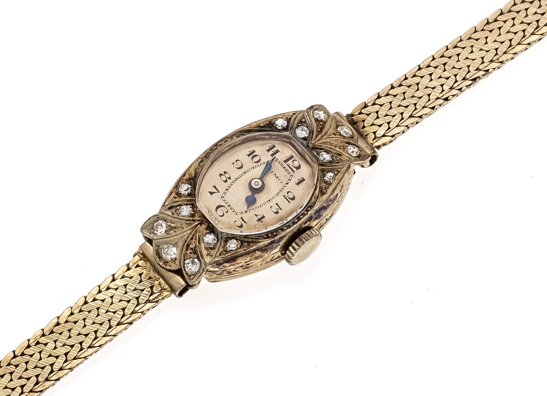 Null Mimo swiss ladies watch in art nouveau style, case 750/000, milanaise brace&hellip;