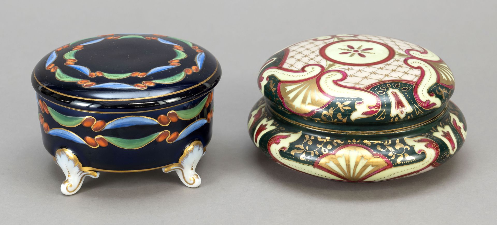 Null Two lidded boxes, round lidded box on four feet, Fraureuth, Saxony, 1920s, &hellip;