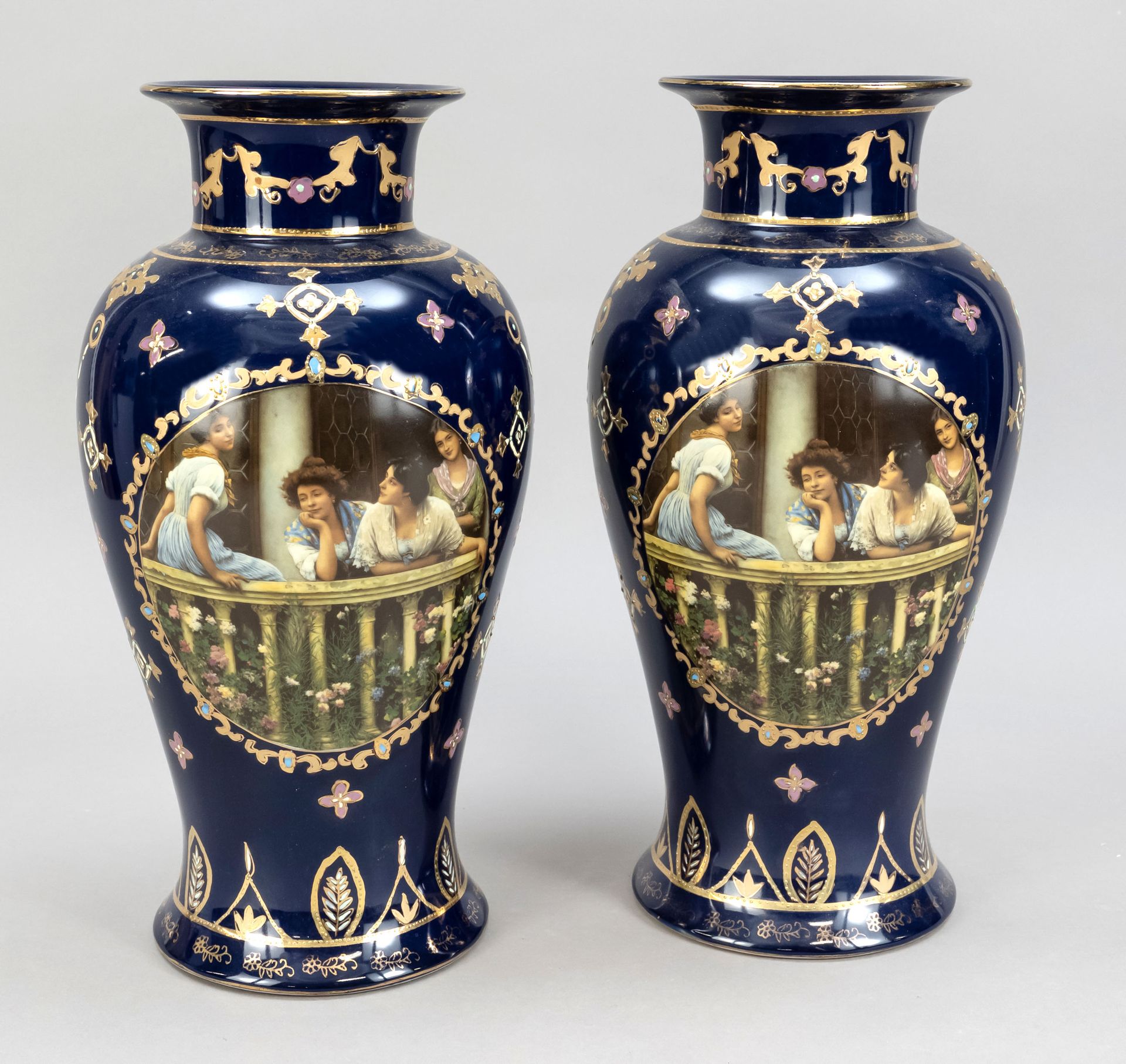 Null Pair of vases, Royal Limoges, France, 20th c., front side medallion with yo&hellip;