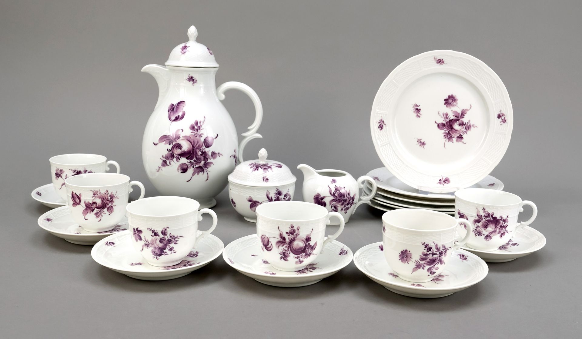 Null Coffee set for 6 persons, 21 pieces, Nymphenburg, mark 1925-75, Ozier relie&hellip;
