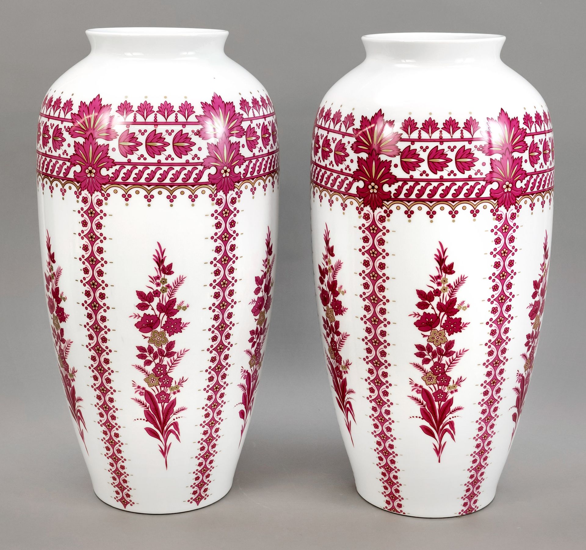 Null Pair of floor vases, Krautheim, Selb, Bavaria, 1980s, ovoid form, stylized &hellip;