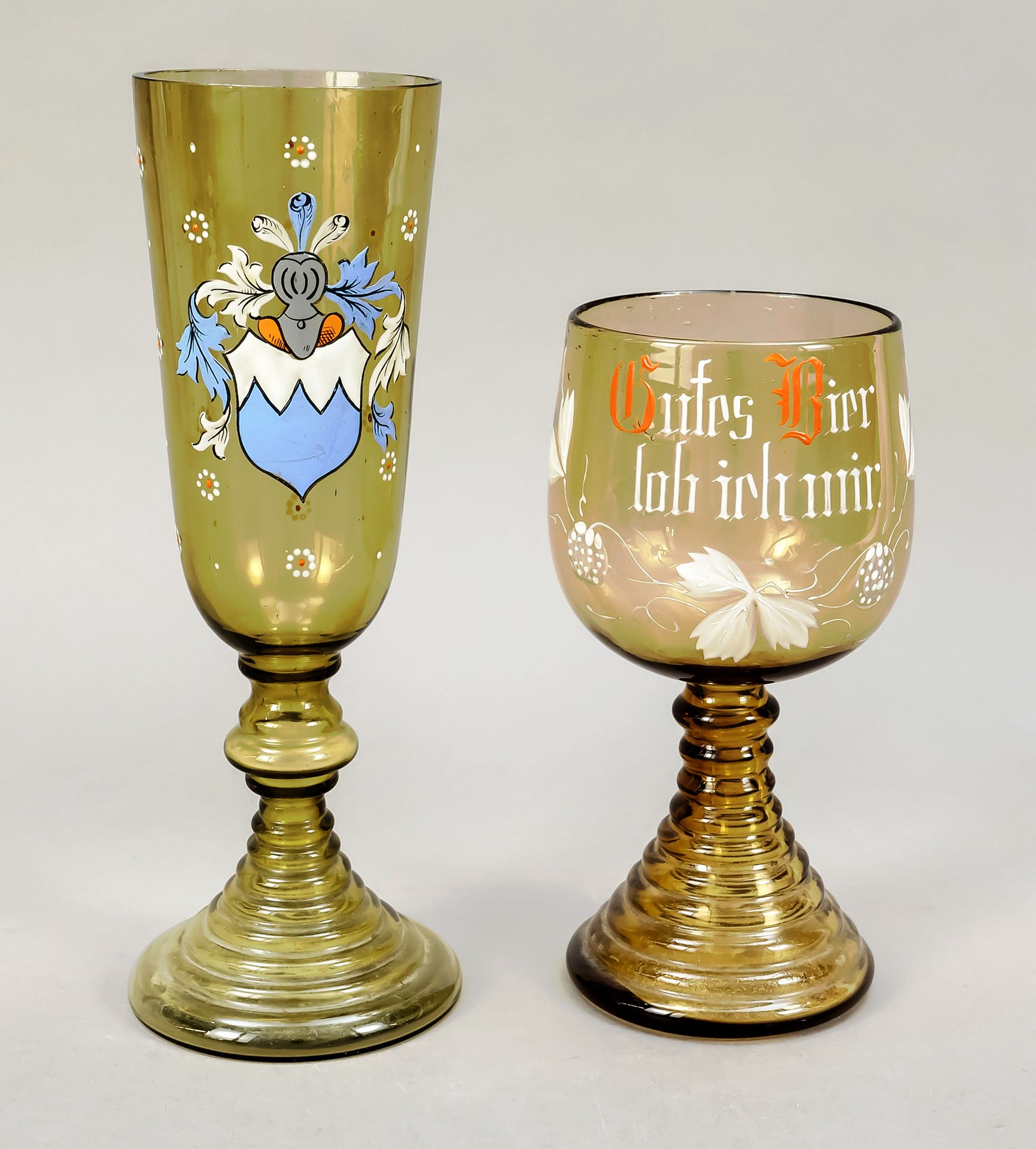 Null Two historism footed glasses, around 1880, each with round stepped stand, 1&hellip;