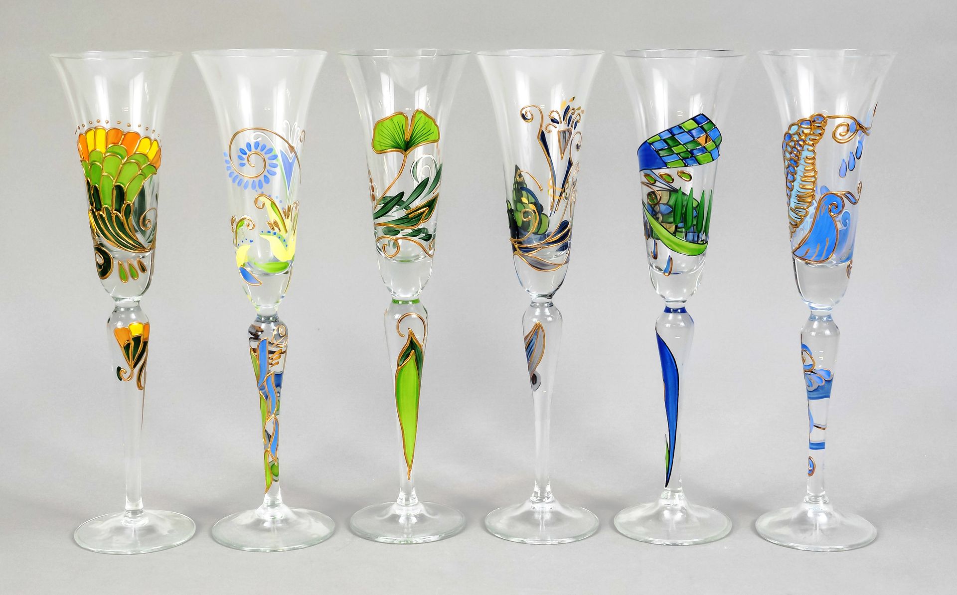 Null Six champagne flutes, 2nd half of 20th century, Paul Nagel, round disc foot&hellip;