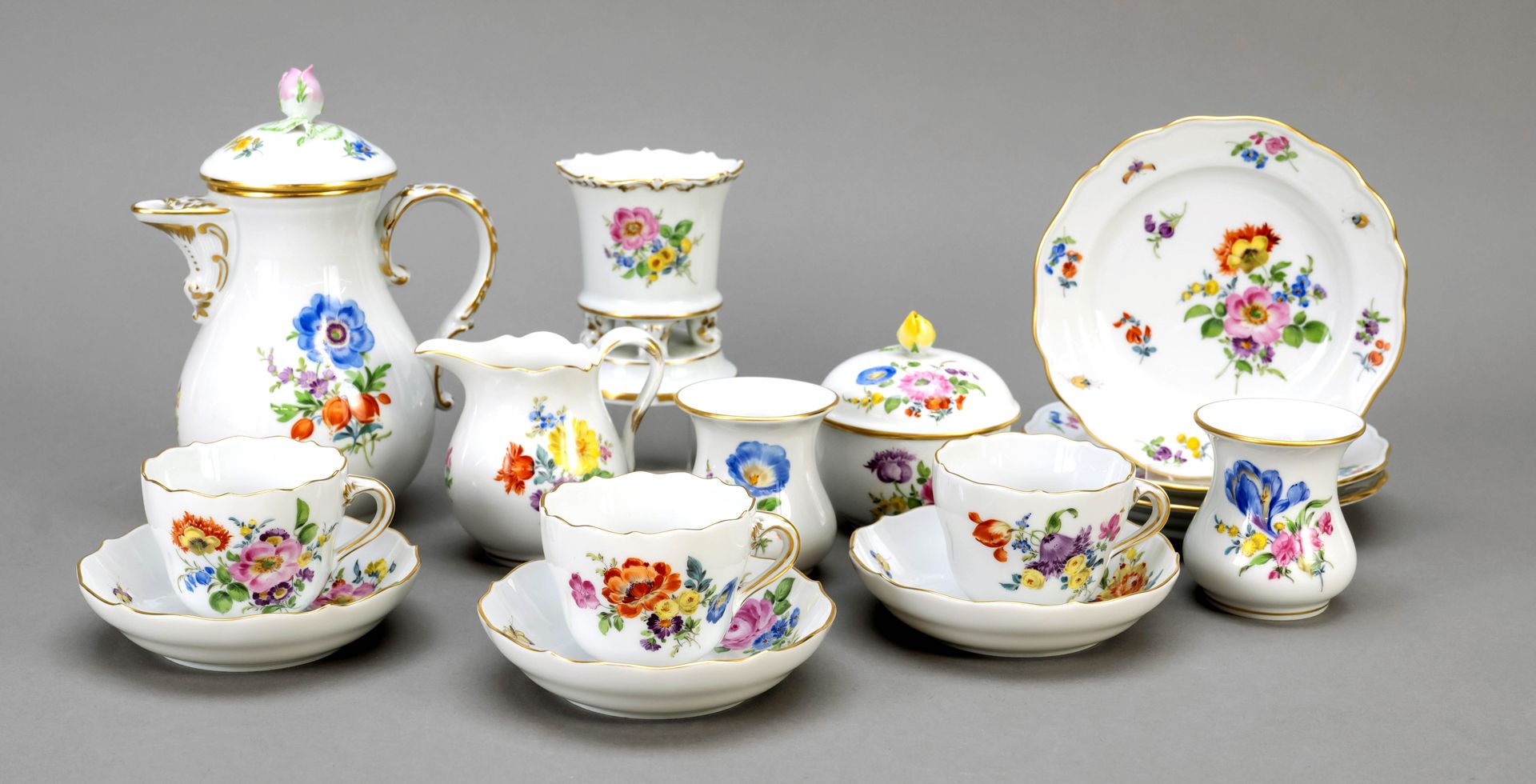 Null Mocha service for 3 persons, 15-pcs, Meissen, 1980, 1.W, form New Cutout, p&hellip;