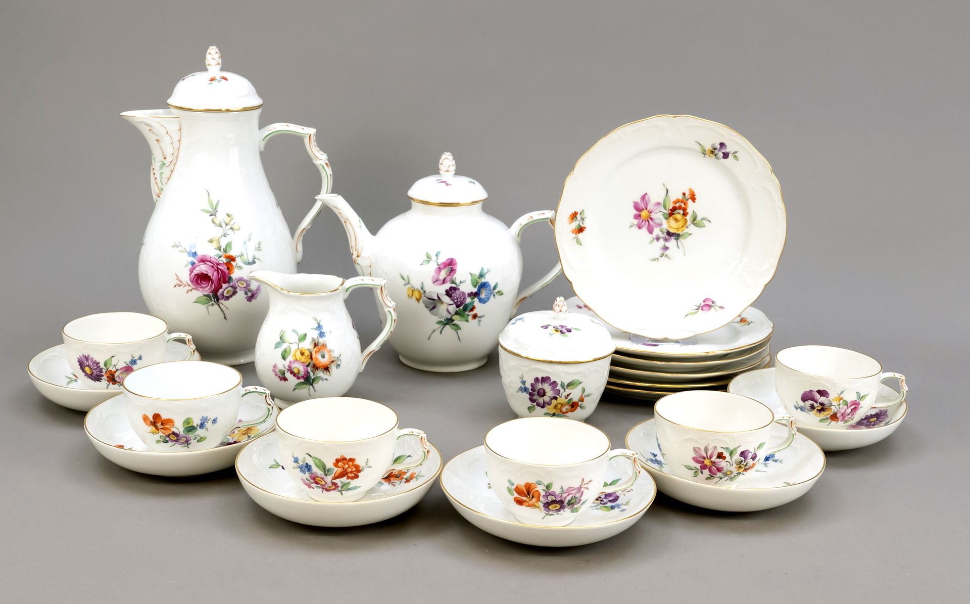 Null Coffee/tea service for 6 persons, 22 pieces, KPM Berlin, marks before 1962,&hellip;