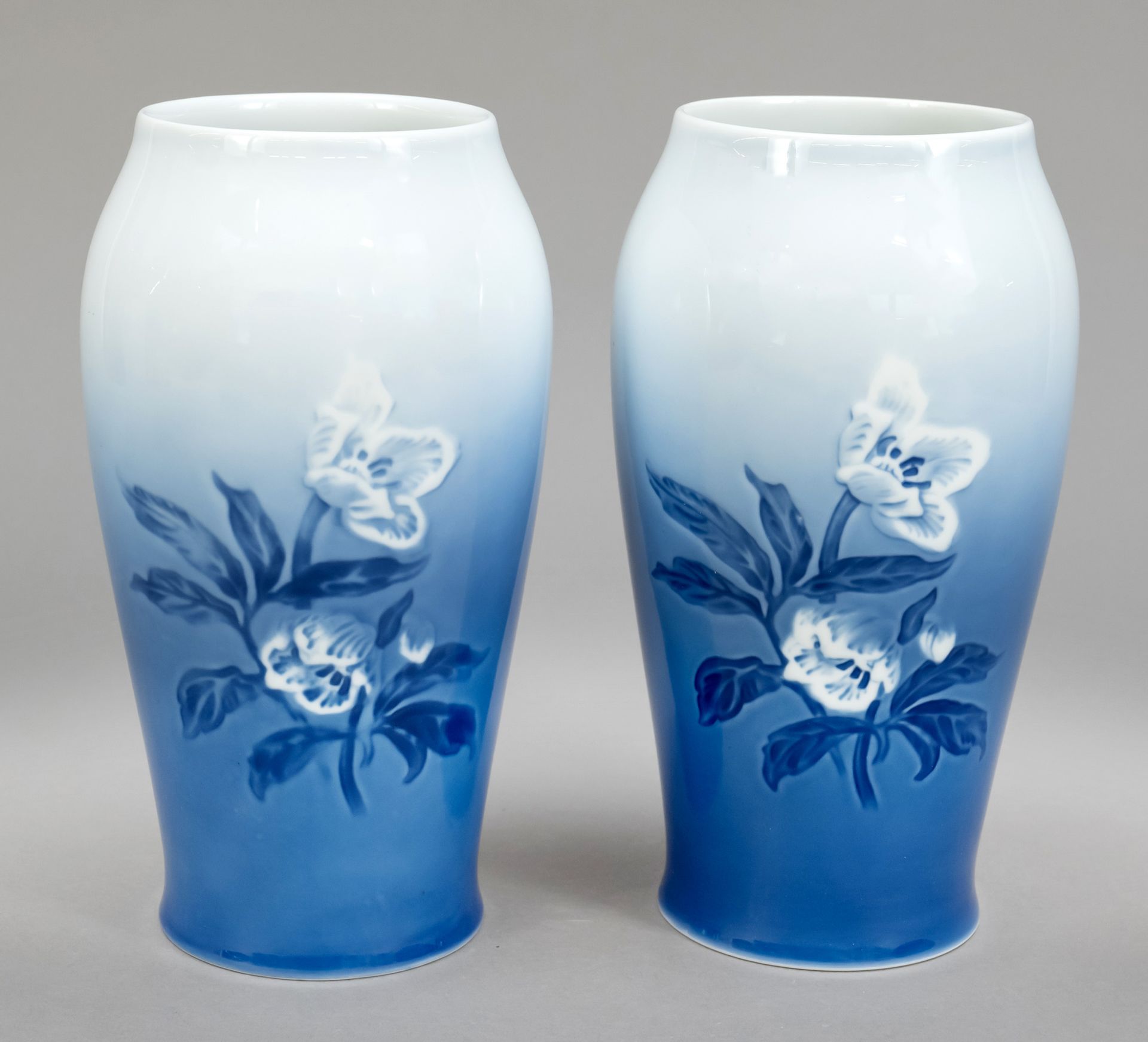 Null Pair of vases, Bing & Gröndahl, Copenhagen, 1950-70s, relief decoration wit&hellip;