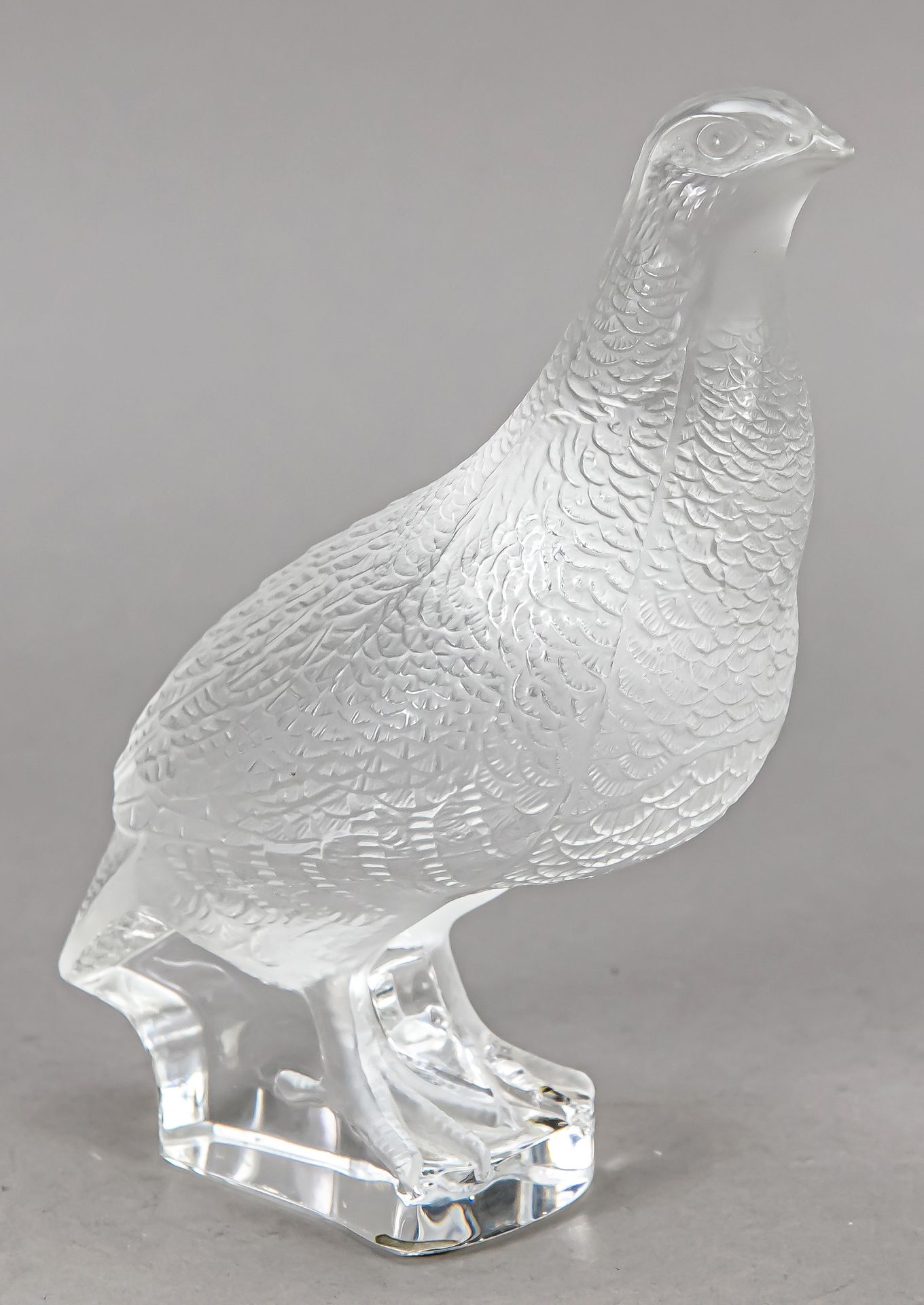 Null 鸽子，法国，20世纪下半叶，莱利克，透明主要是磨砂玻璃，底座上有签名，高17.5厘米