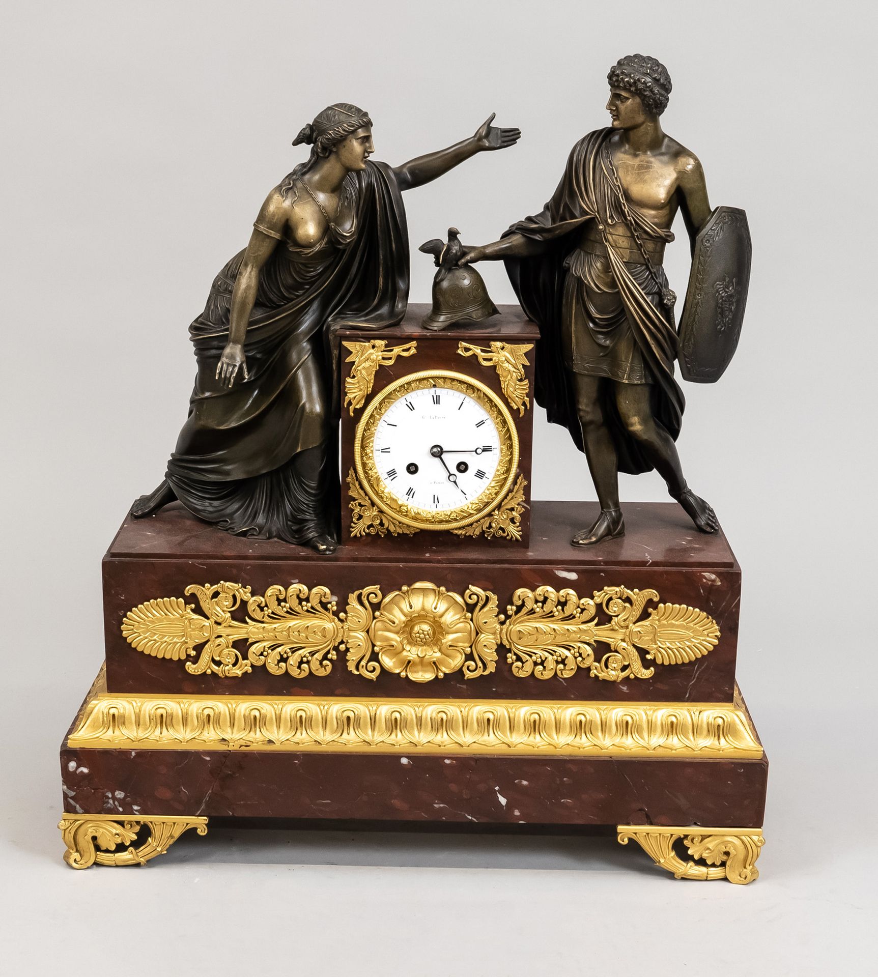 Null very large bronze marble state pendulum, 2nd h. 19th c., Greek scene with m&hellip;