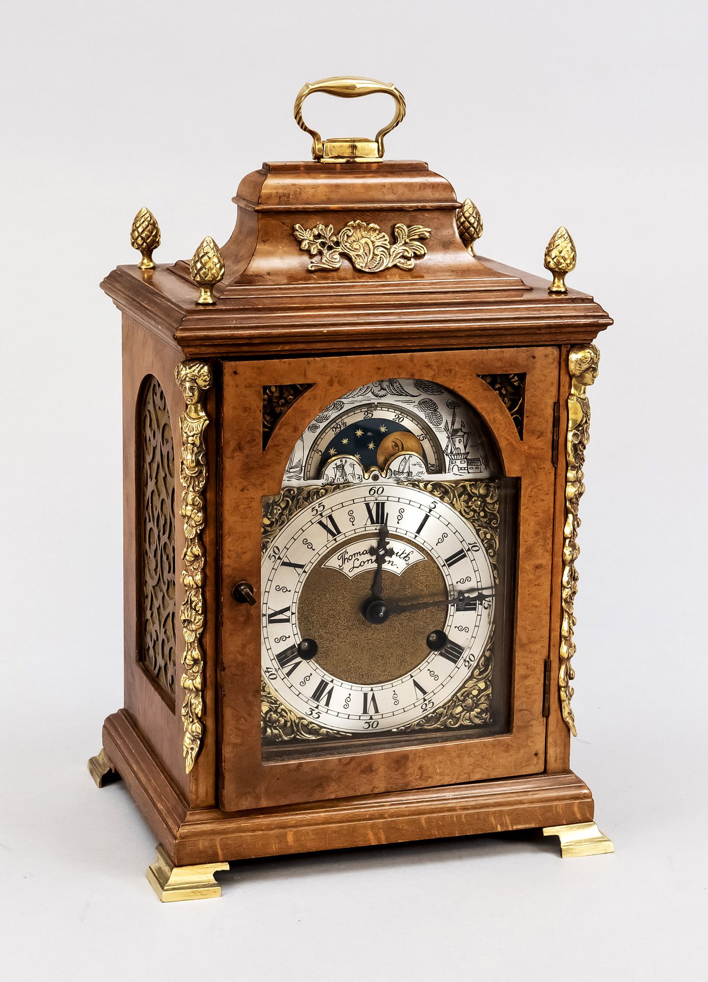 Null Reloj de sobremesa inglés, siglo XX, marcado Thomas Smith London, madera, c&hellip;