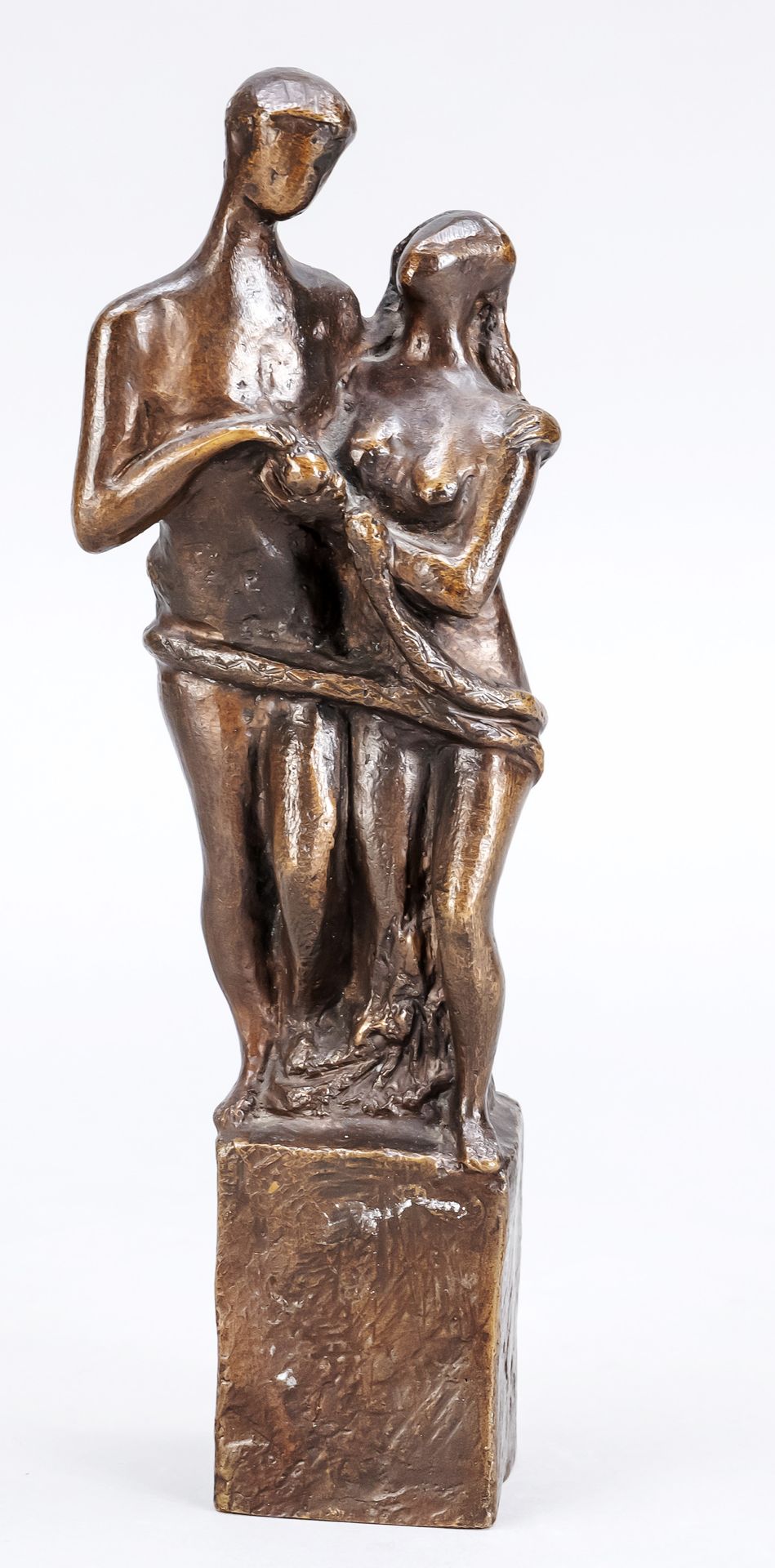 Null Karlheinz Goedtke (1915-1995)，来自卡托维兹的德国雕塑家，"亚当和夏娃"，棕色铜质，背面有签名和Mäke Düsseldo&hellip;