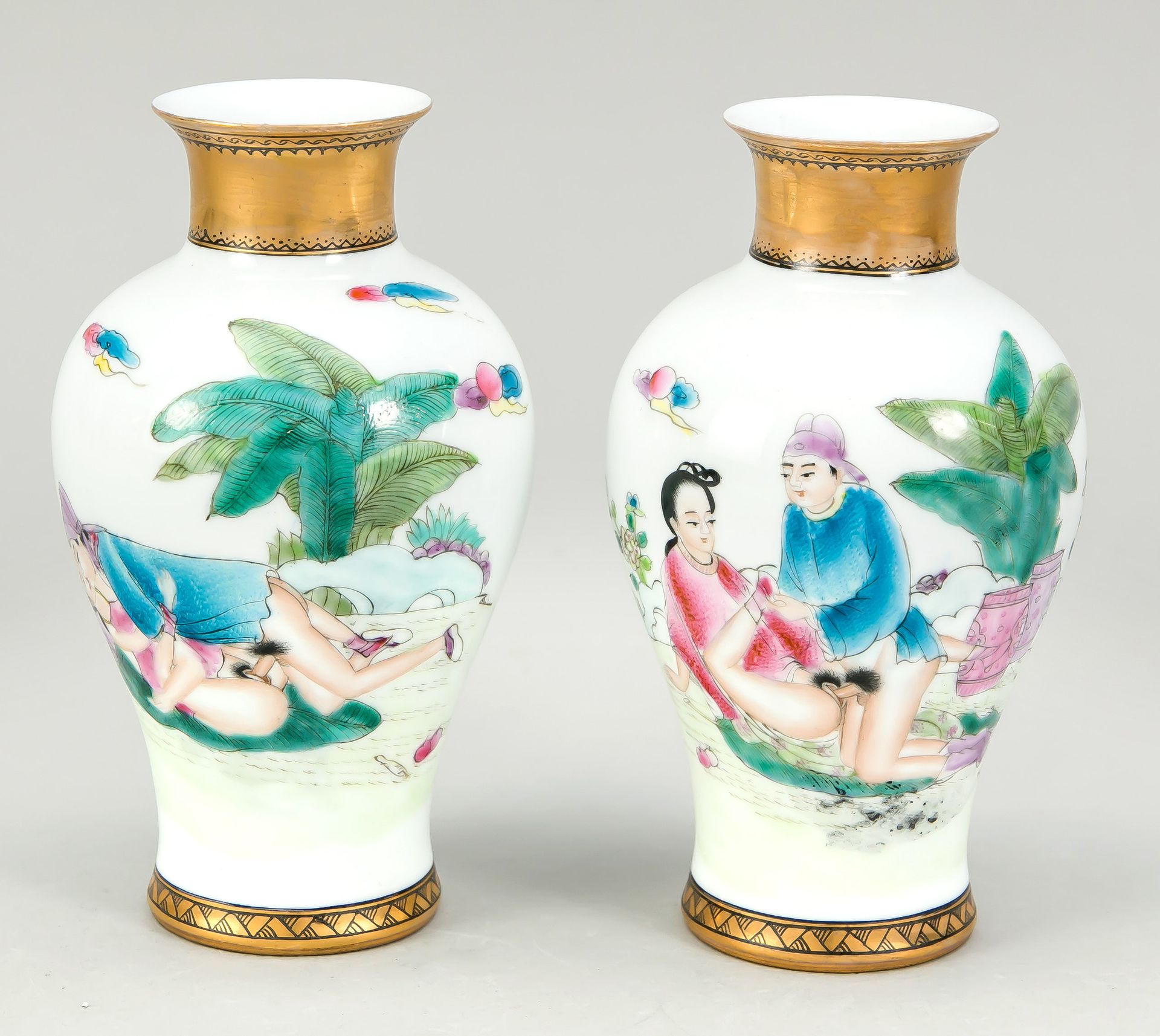 Null Pair of erotica vases, China, 20th c. Slightly shouldered form with short, &hellip;