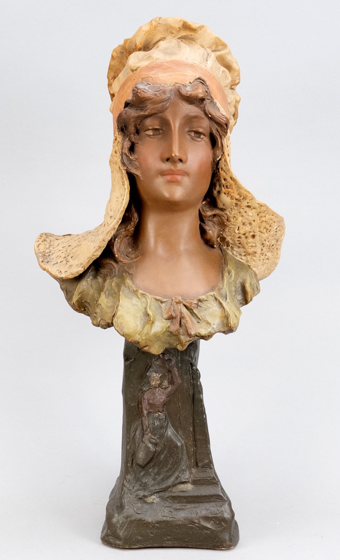 Null signed C. Holböck (?), female bust, terracotta, colored, signed on the back&hellip;