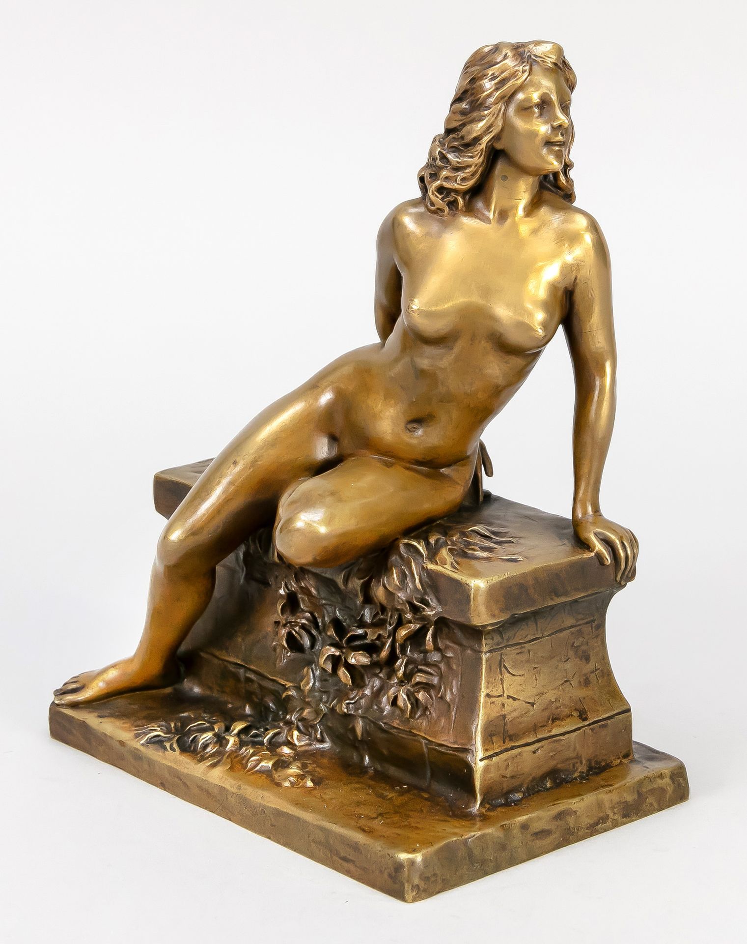 Null Joé Descomps (1869-1950), seated nude of a young woman, bronze, discreetly &hellip;