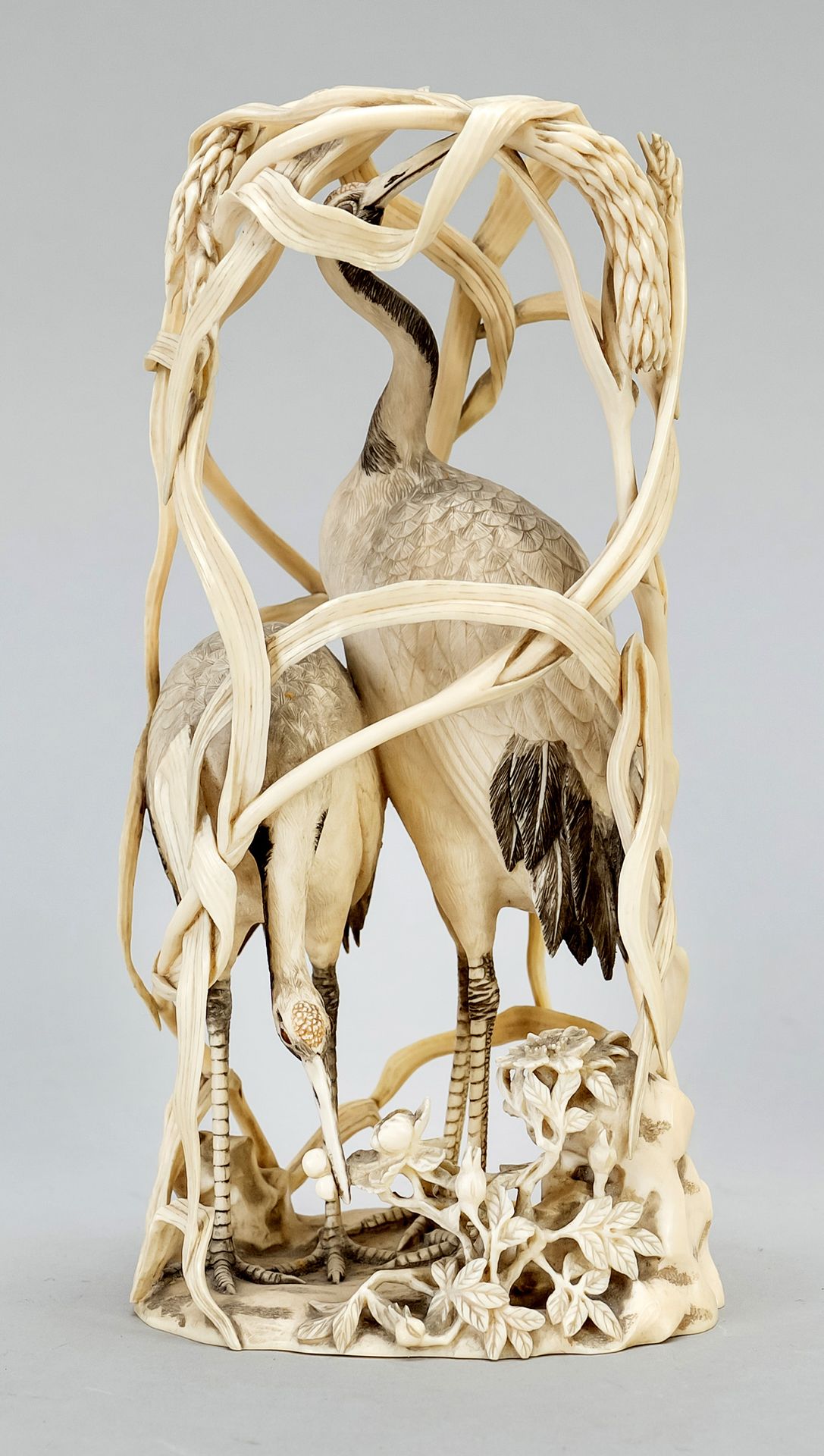 Null Okimono crane couple in reeds, Japan, late 19th/early 20th century, ivory. &hellip;