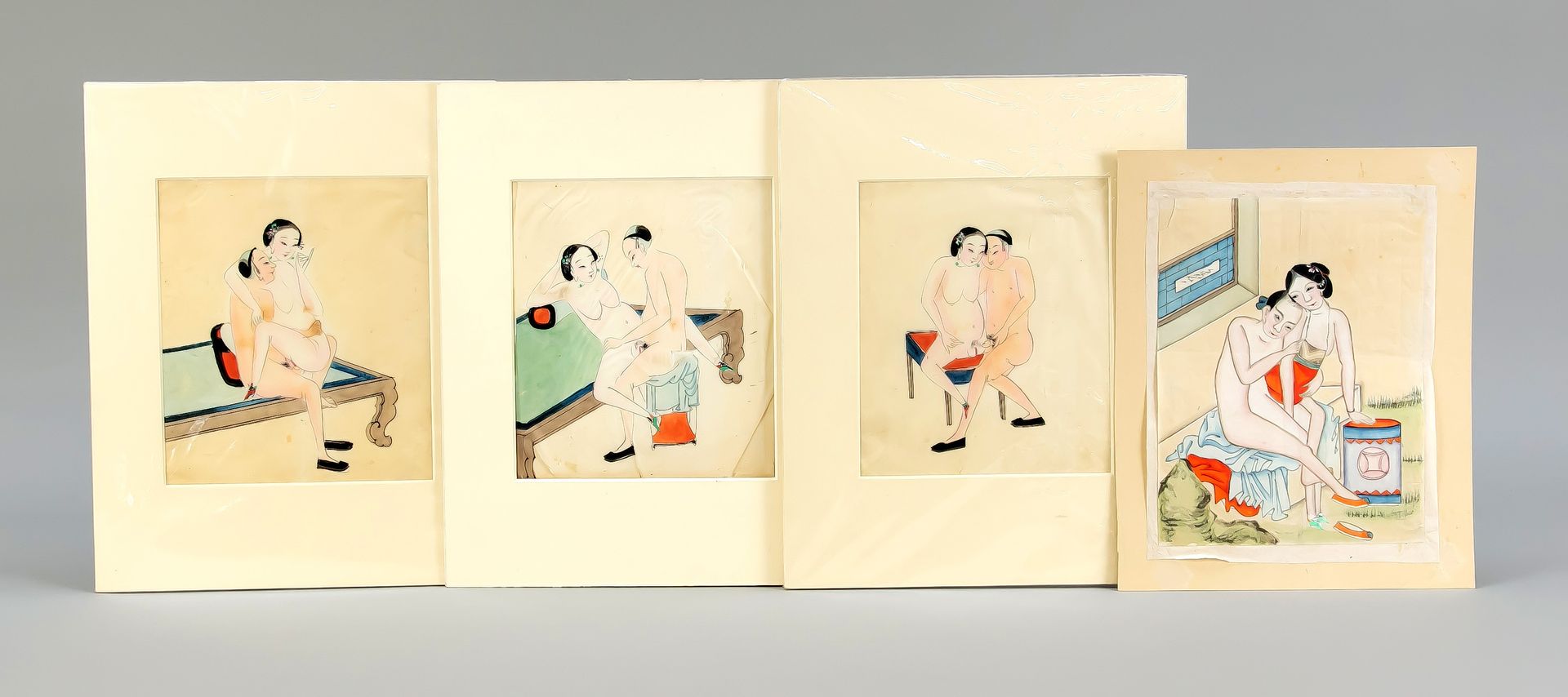 Null 4 erotic paintings, China, 20th c., watercolors on paper. Of which 3 with p&hellip;