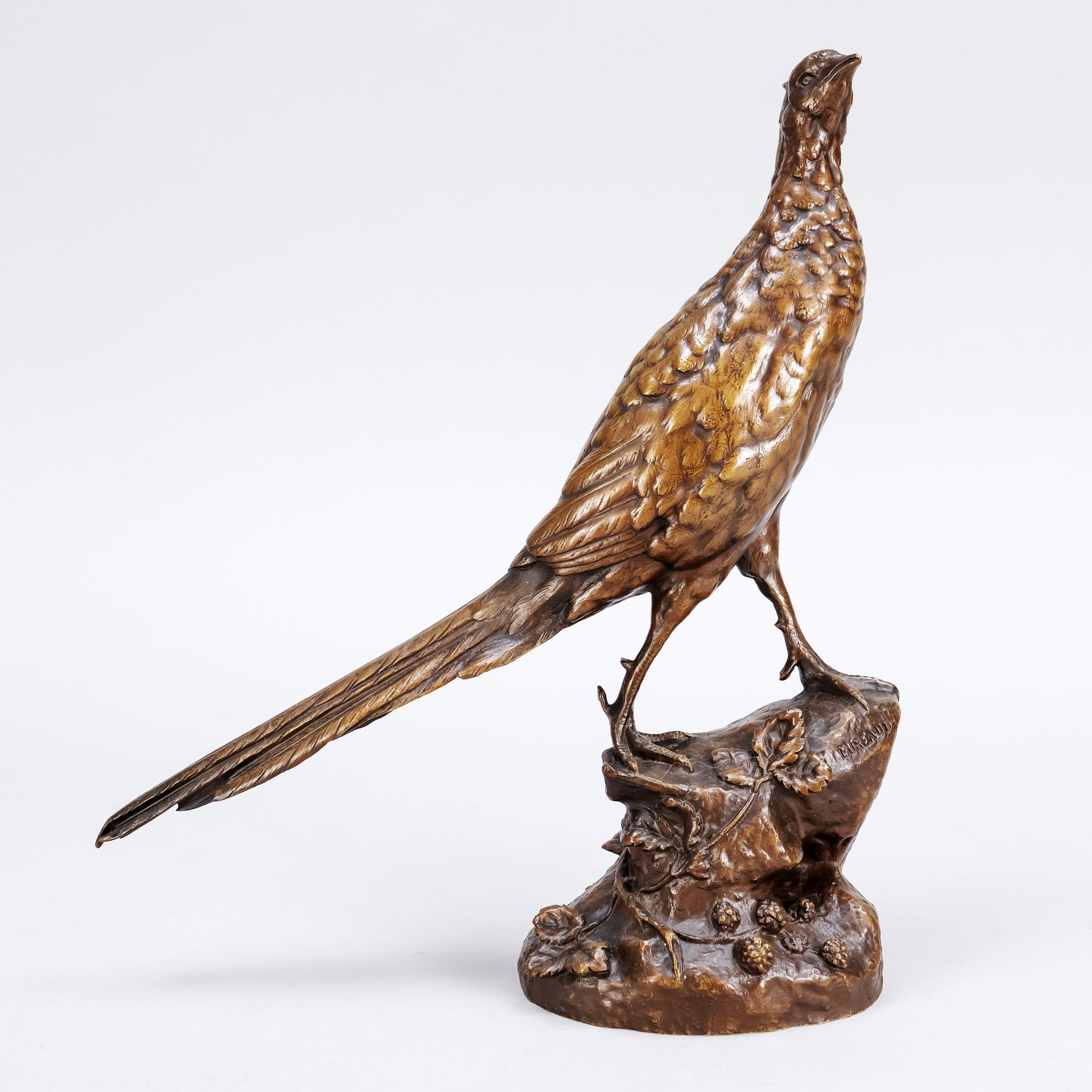 Null firmato Bureaud, scultore c. 1900, piccolo fagiano, bronzo patinato marrone&hellip;