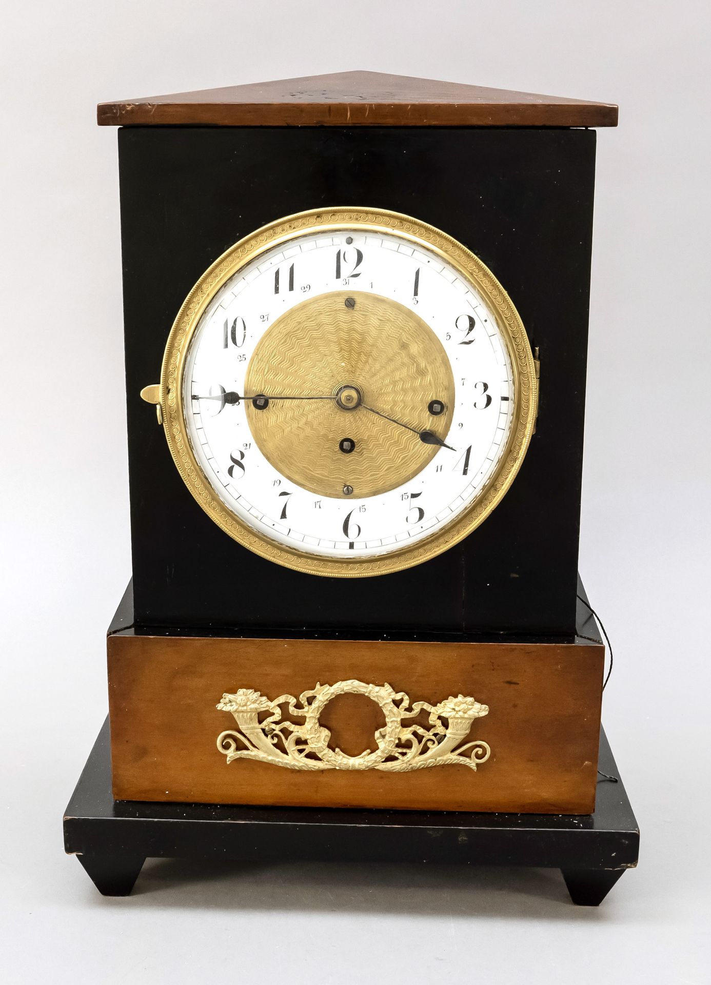 Null Table clock, wood, partly ebonized, architectural construction with gilded &hellip;