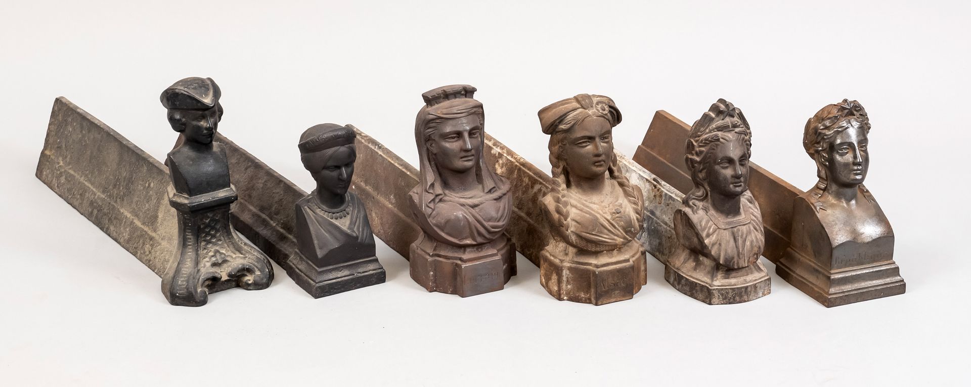 Null 6 mantelpieces (no pairs!), late 19th c., cast iron. All with busts, each c&hellip;