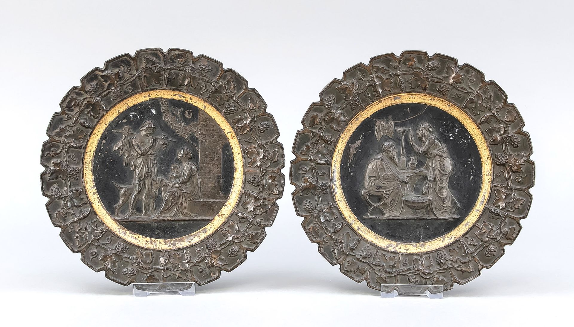Null Pair of relief wall plates, late 19th century, iron. In the mirror in each &hellip;