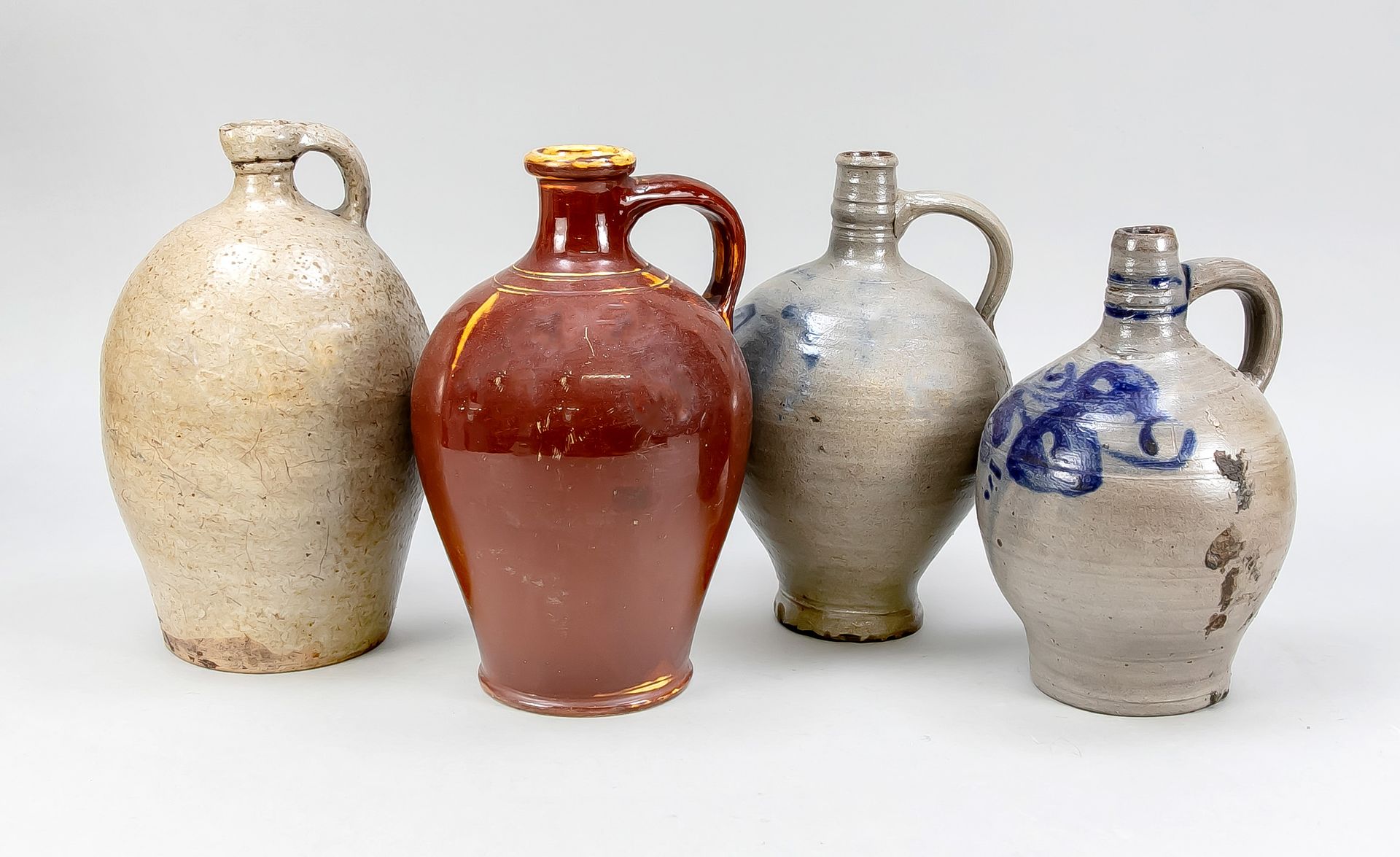 Null 4 stoneware oil bottles, 19th c., h. To 28 cm