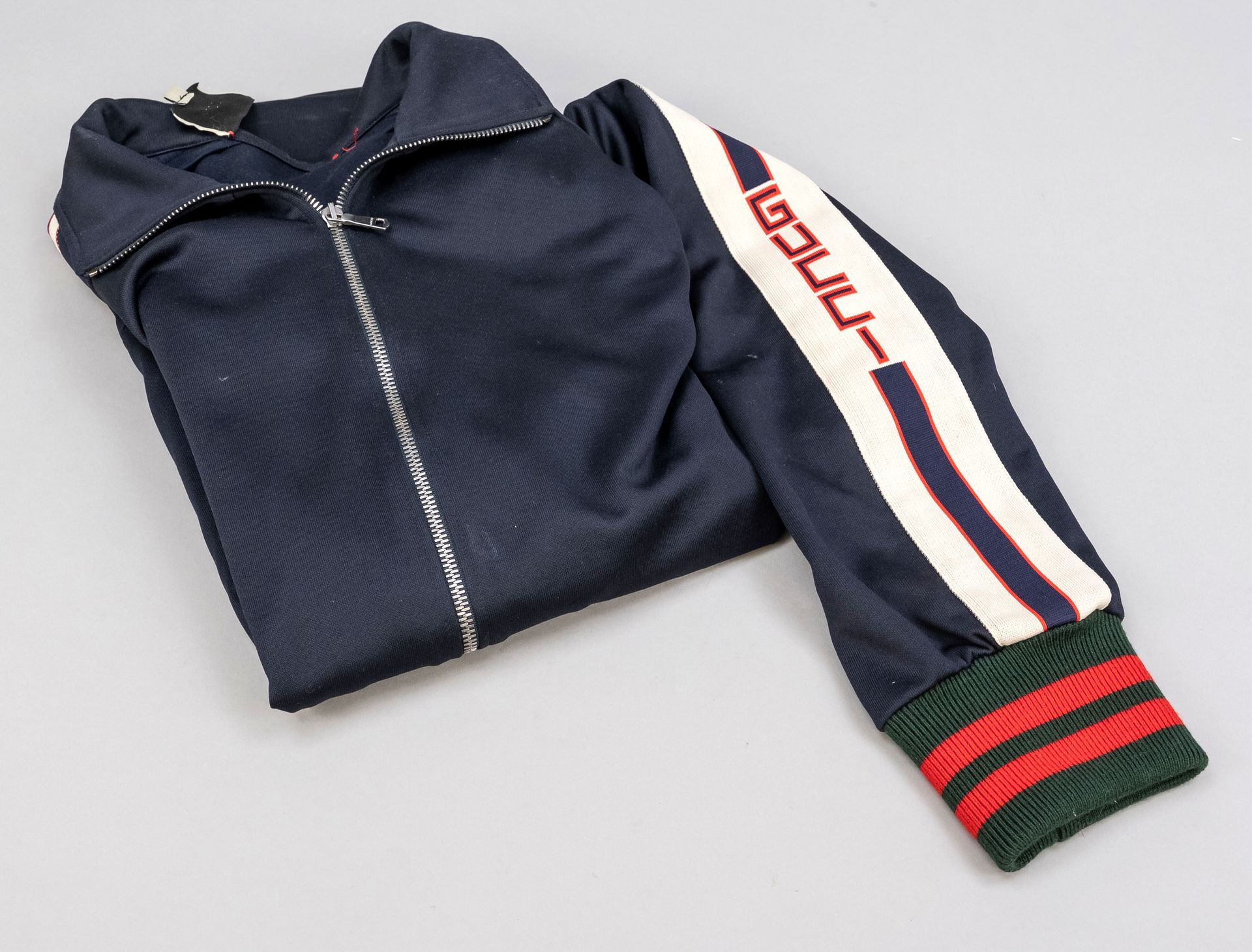 Null Gucci, sweat homme bleu nuit avec fermeture éclair et bandes tissées typiqu&hellip;