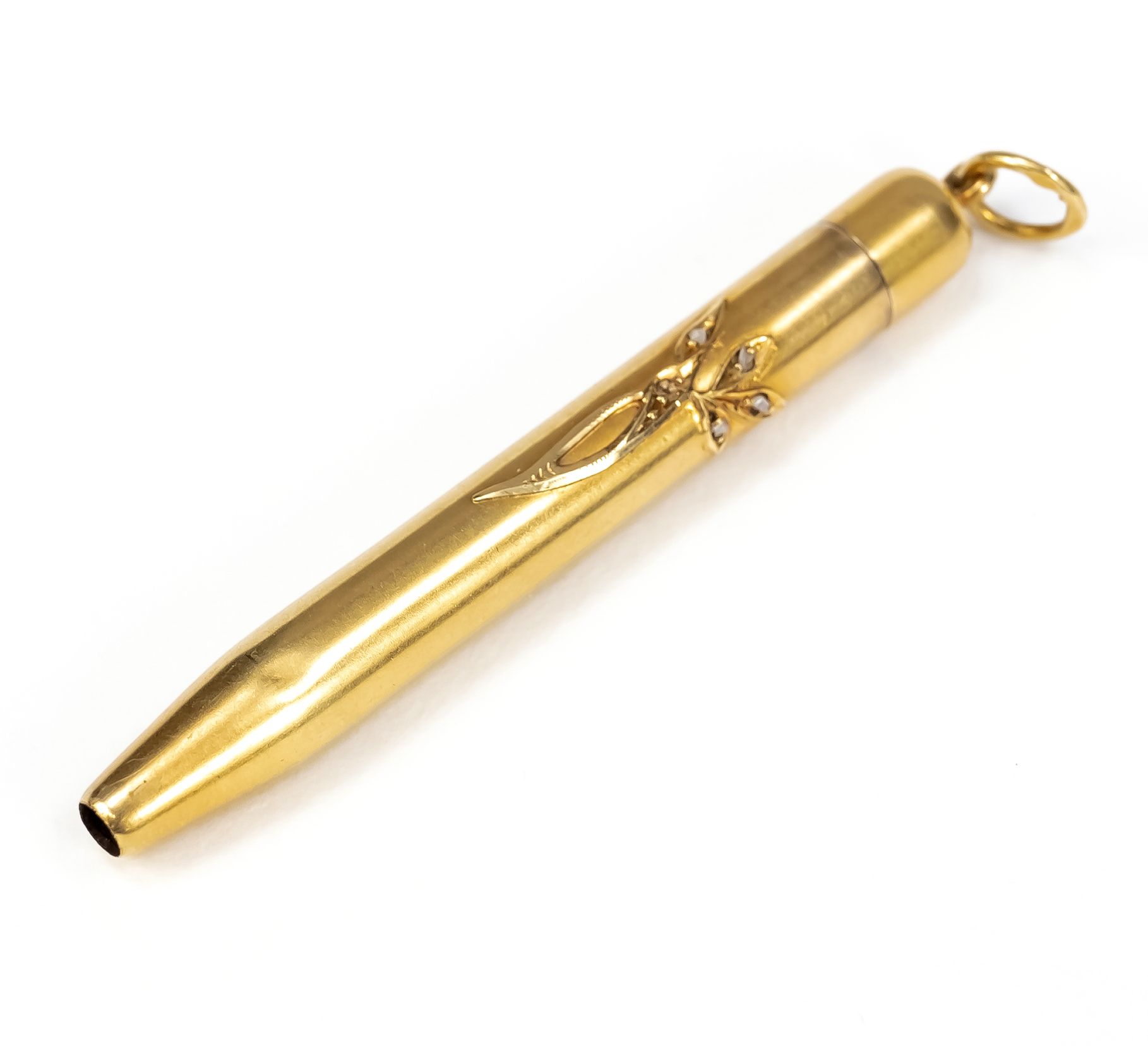 Null Pen case, 2nd half of 20th c., yellow gold case with applied floral decorat&hellip;