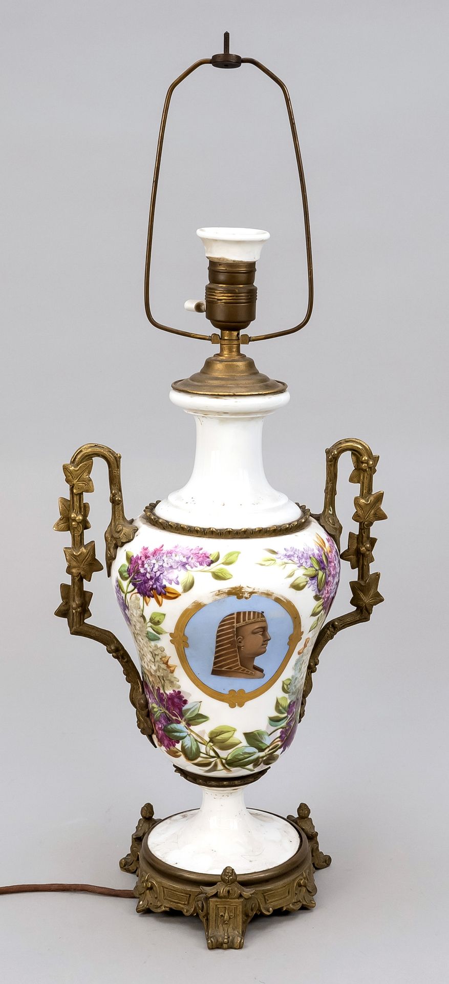 Null Vase lamp, late 19th c., amphora with floral painting, bronze mount, cerami&hellip;