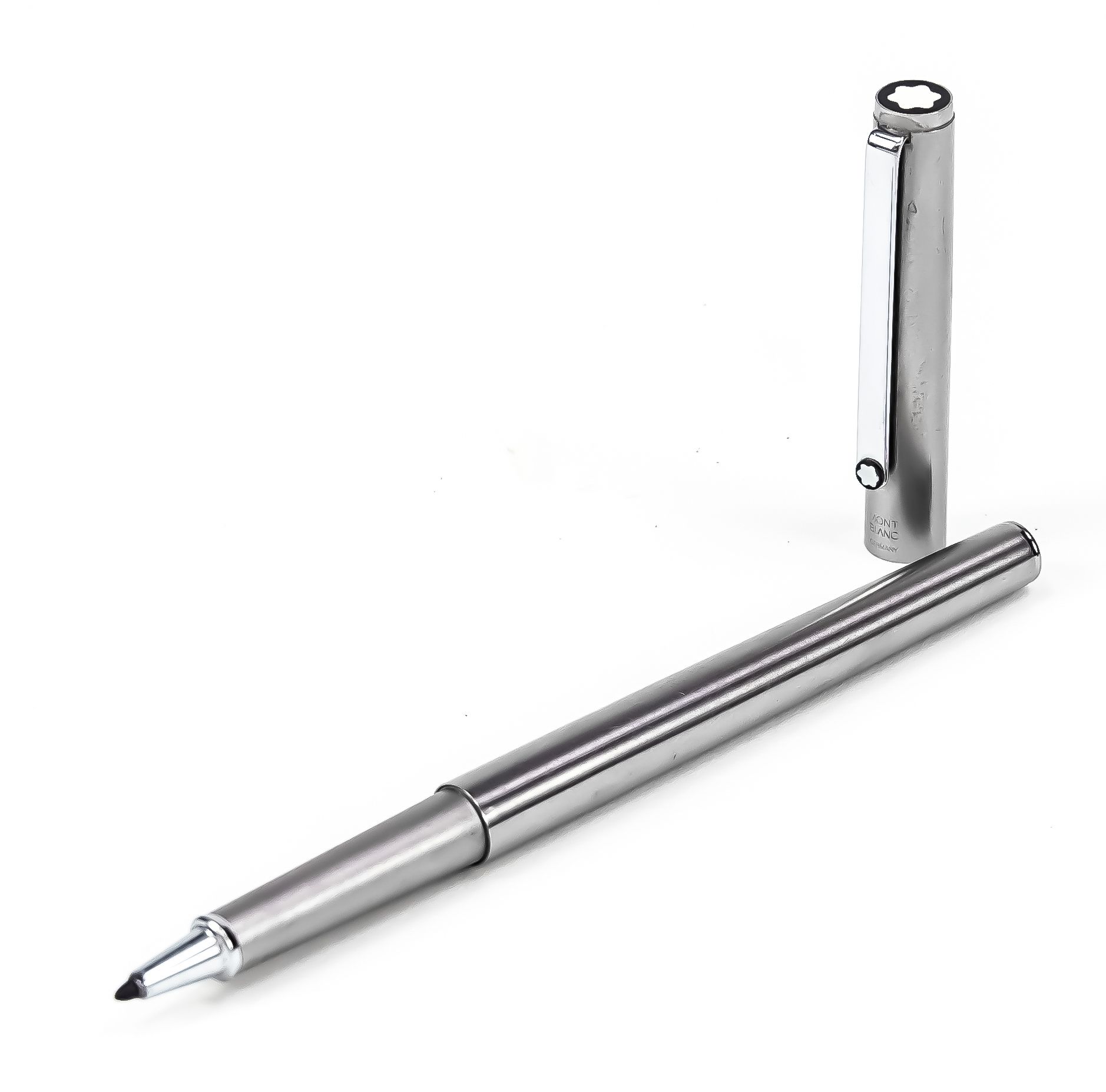Null Montblanc biros, 2° sec. XX, cassa in acciaio, l. 14 cm
