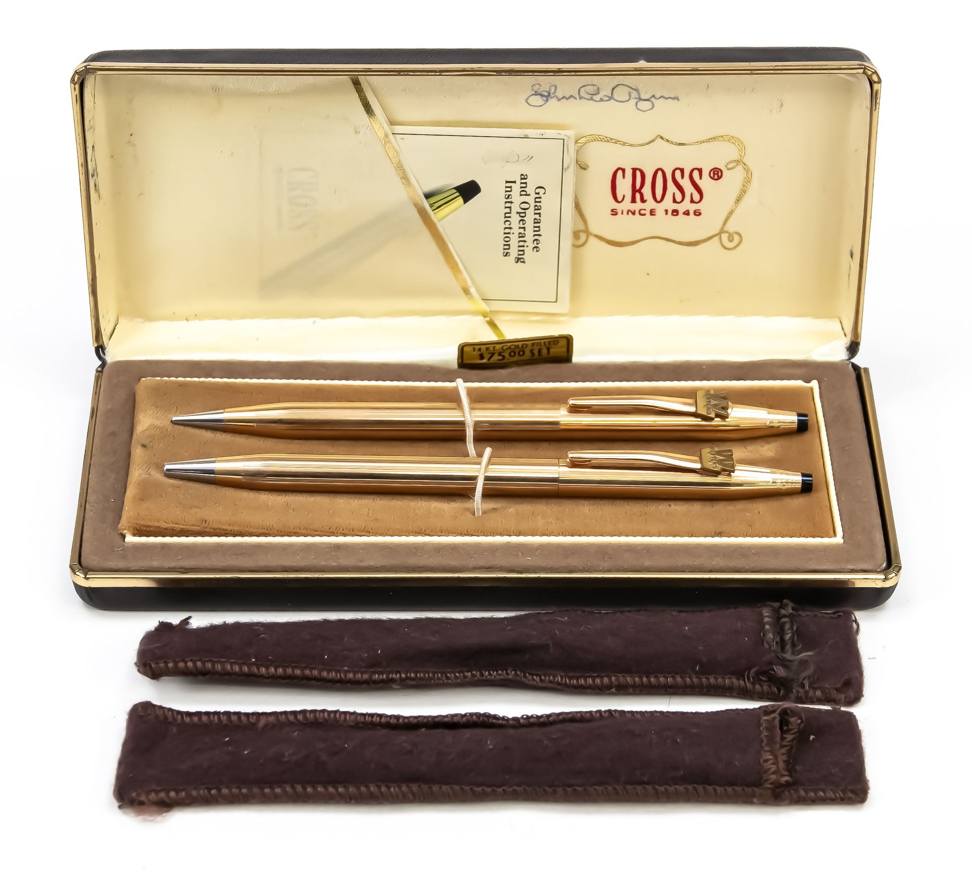 Null Two-piece writing set, Cross, Made in USA, 2nd half of 20th century, 14 ct &hellip;
