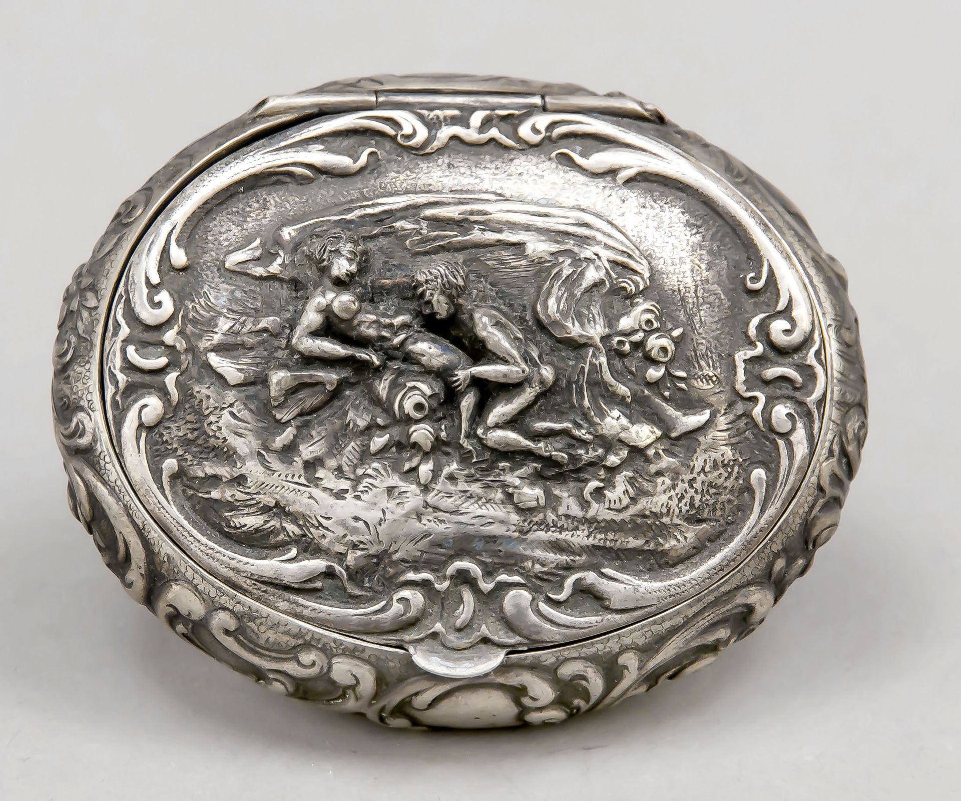 Null Tabatiere ovalado, alemán, c. 1900, plata 800/000, de forma bulbosa, tapa p&hellip;