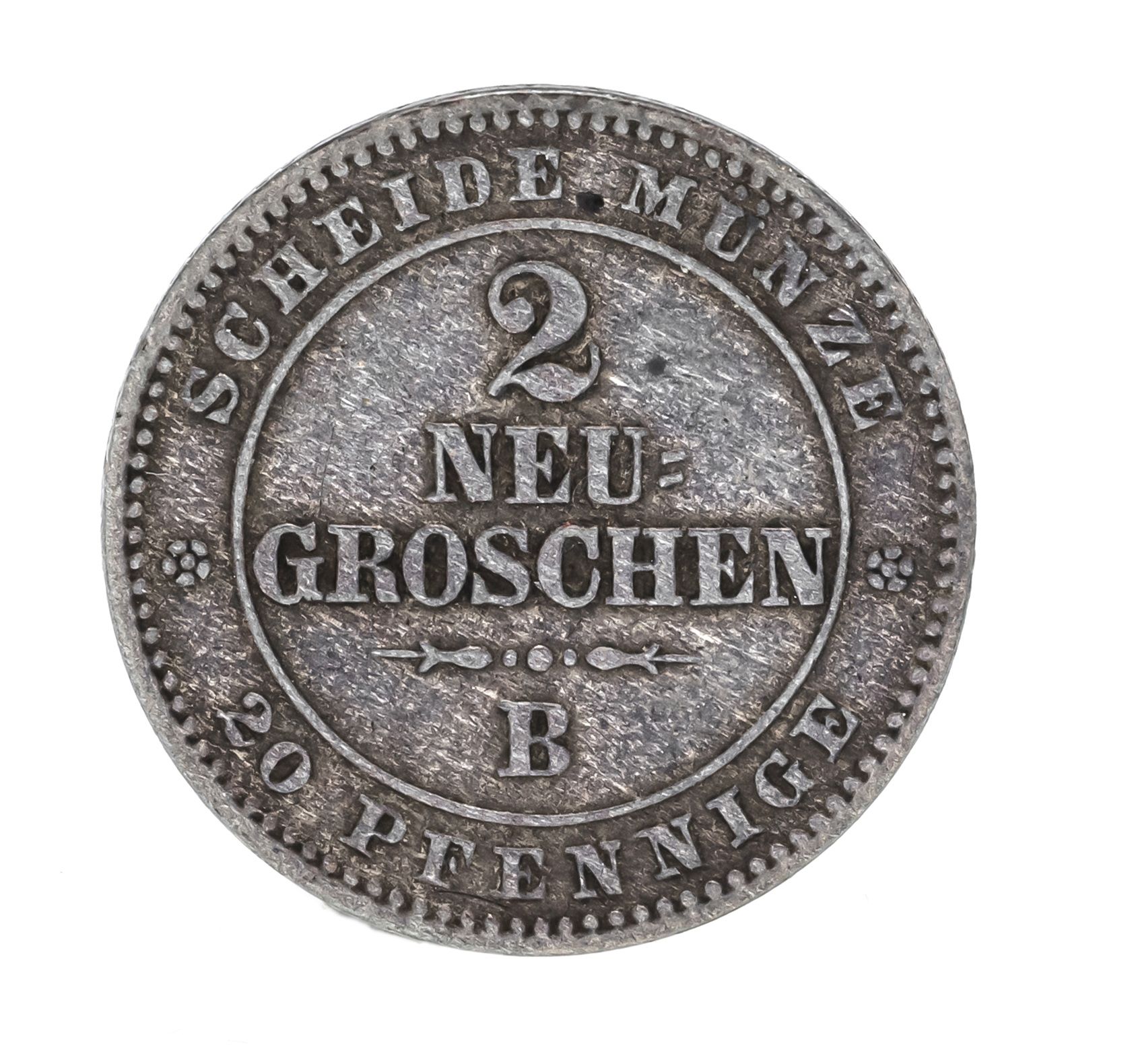 Null 钱币，2个Neugroschen Scheidemünze，萨克森州，1866年，3.21克