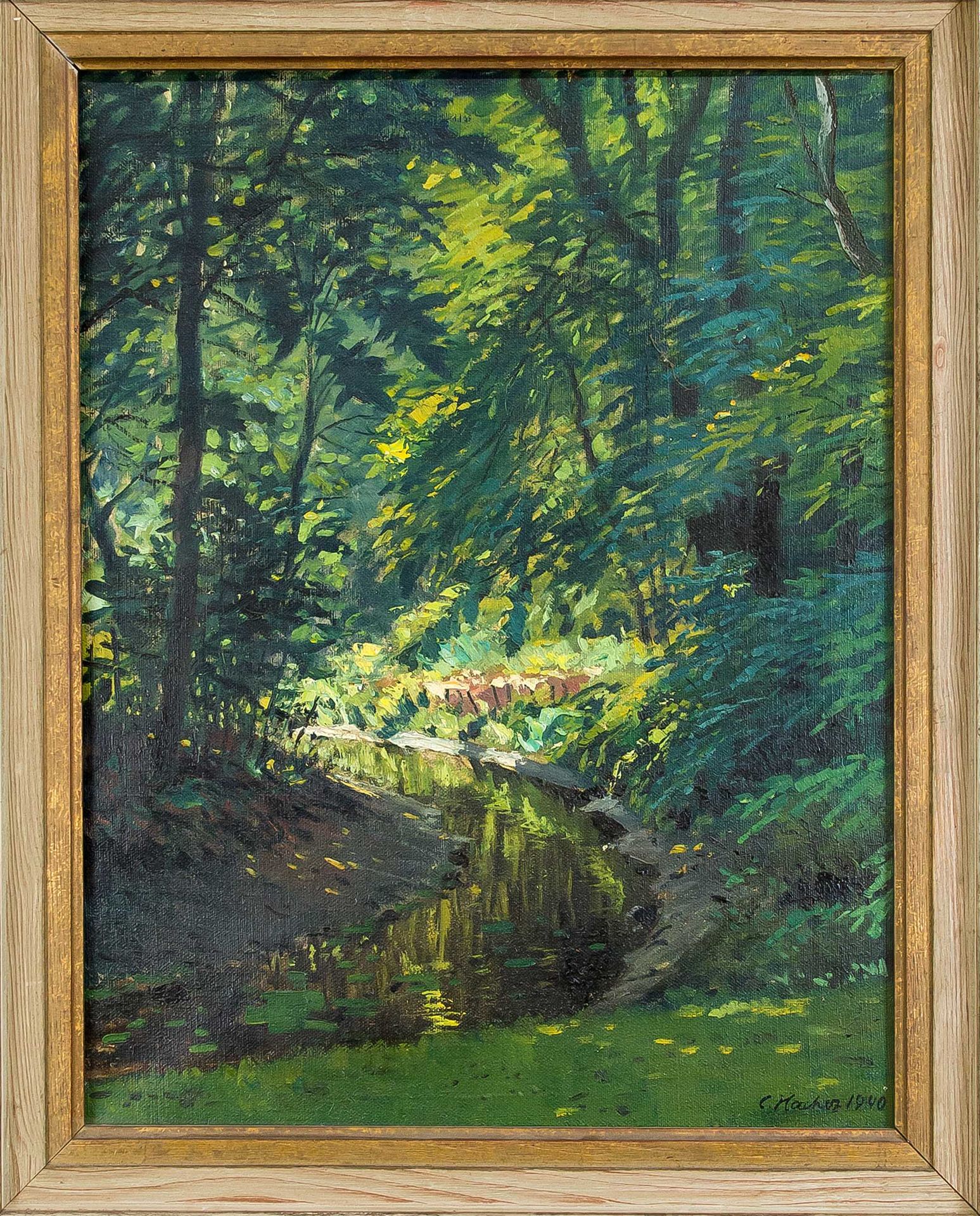 Null 卡尔-哈切斯（1880-1958），奥尔登堡的画家，活跃在柏林和维尔茨堡。有溪流的印象派公园风景，布面油画，右下角有签名和日期，70 x 55厘米，框&hellip;