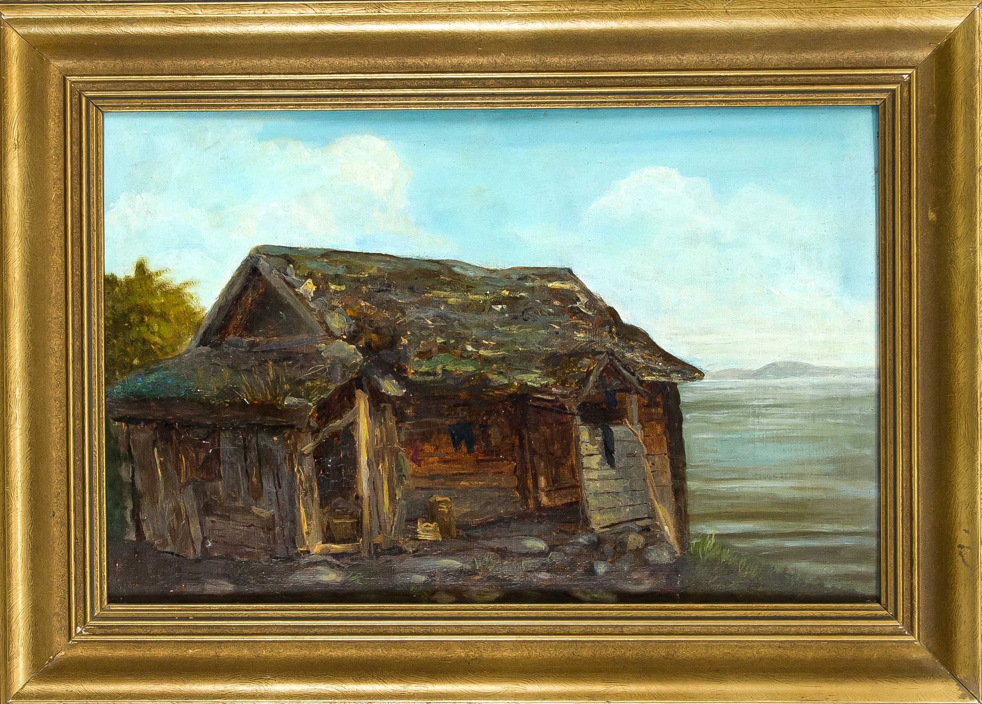 Null Richard Fresenius (1844-1903) (attrib.), ''Norwegian Hut'', oil on canvas m&hellip;