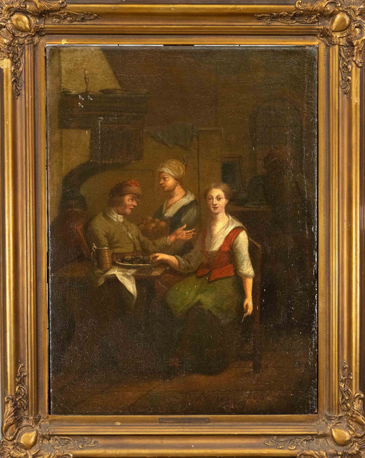 Null 17世纪佛兰德画家，酒馆场景，布面油画，装裱，修复和修饰，右下角残留的签名或单字''CB''，在框架标签上归属Joos van Crawsbeeck（&hellip;