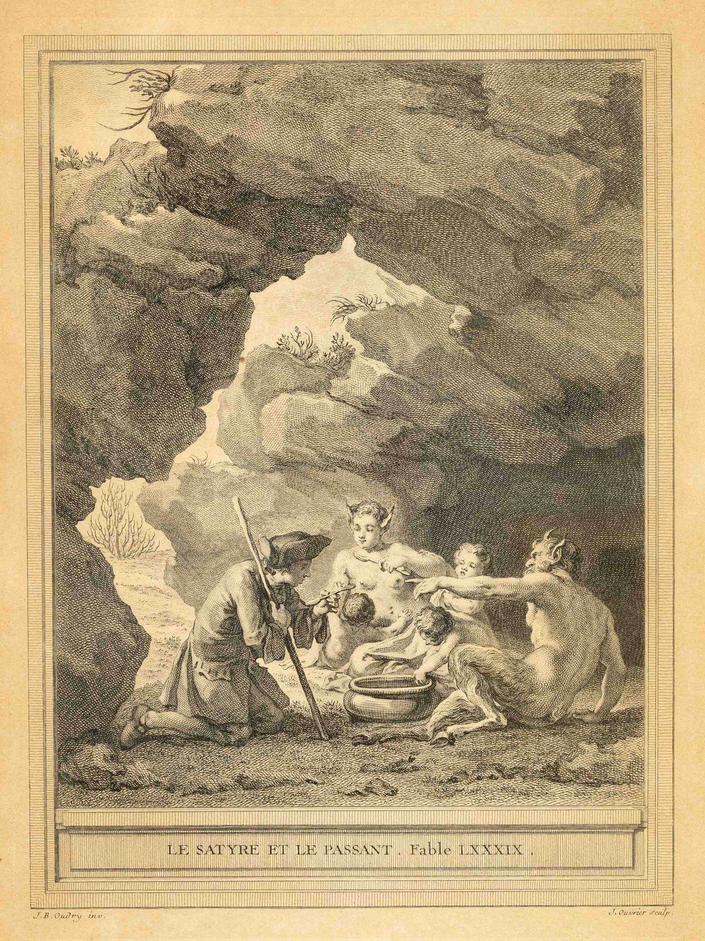 Null Jean-Baptiste Oudry (1686-1755)之后，由不同的雕刻师在Oudry之后创作的三幅带有寓言图案的铜版画："Le Satyr &hellip;