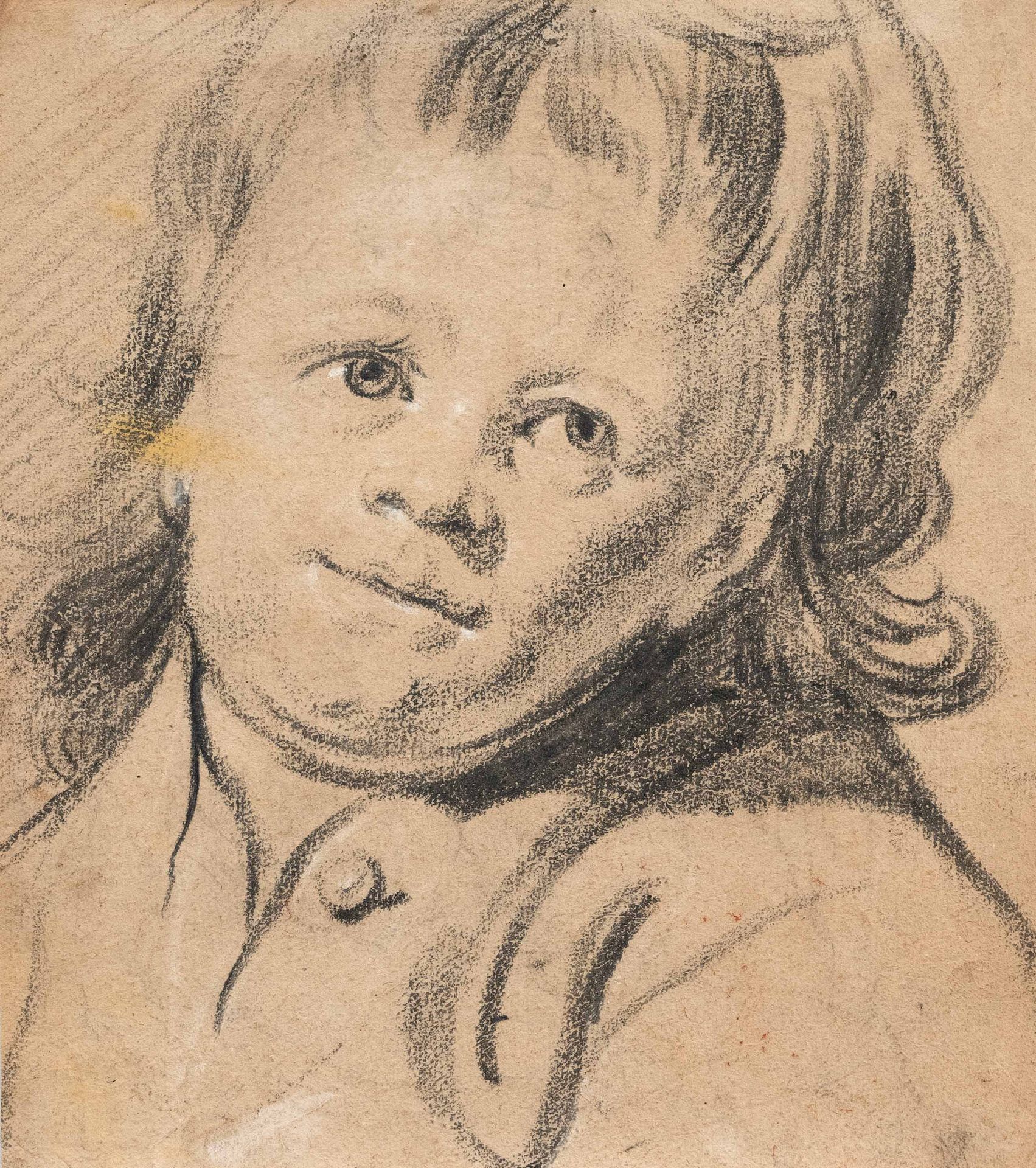 Null 17世纪佛兰德学校，一个男孩的肖像研究，棕色纸上的黑色粉笔与白色增高，背面是红色粉笔的进一步人物研究，24.3 x 21.5厘米