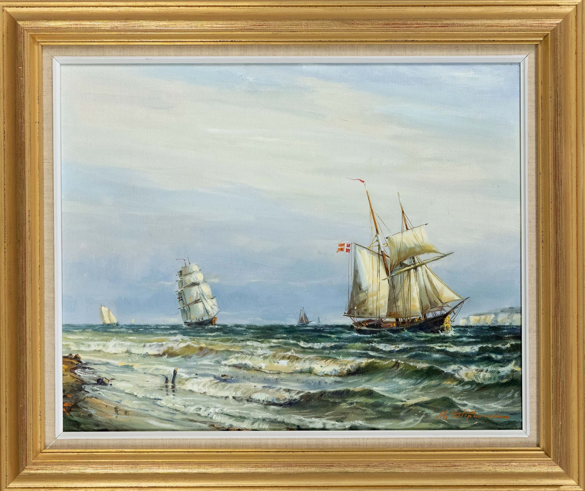 Null Michael Stephanou (*1937), peintre de la marine grecque, quatre voiliers de&hellip;