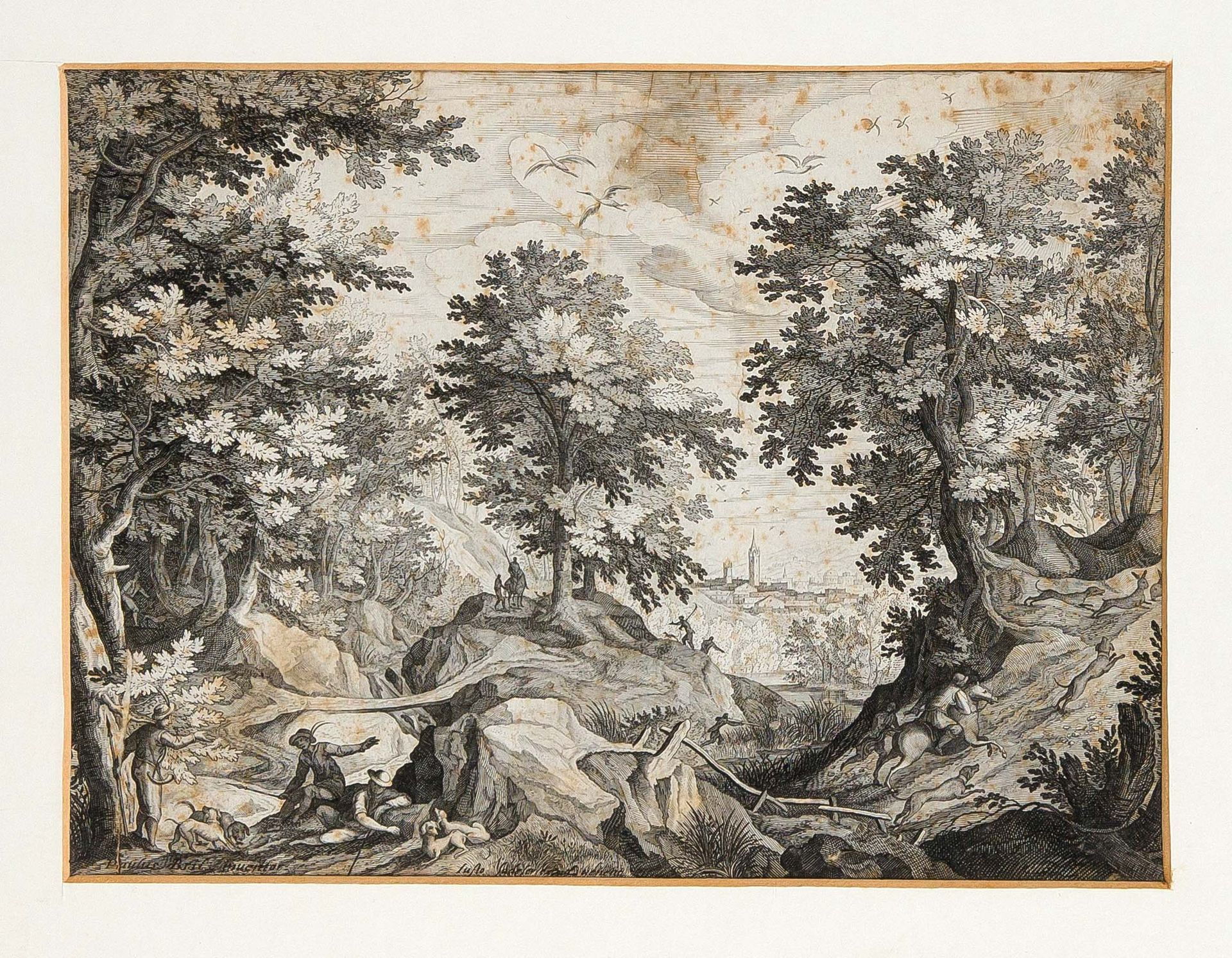 Null Justus Sadeler (1583-c.1620)在Paul Bril (c.1553/54-1626)之后创作的《有猎人的风景》，手工纸上的蚀&hellip;